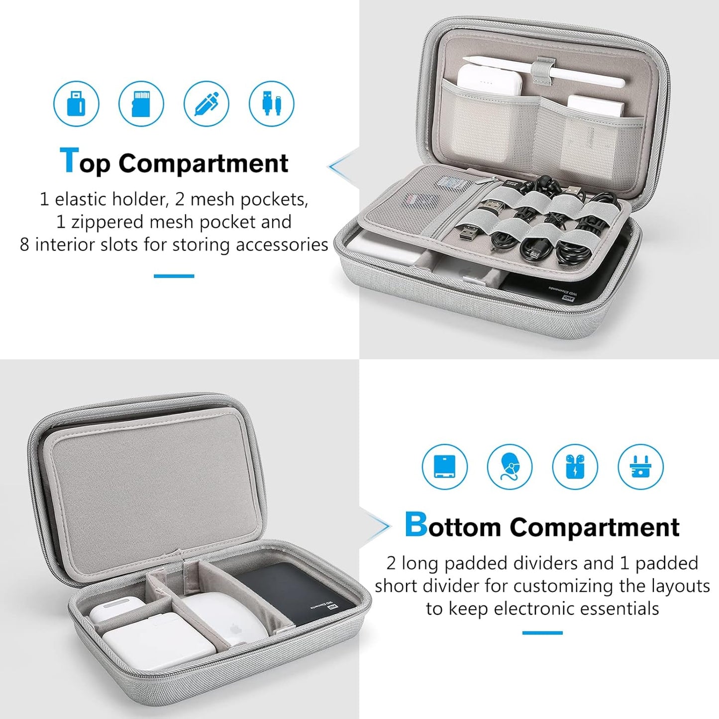 ProCase Hard Travel Electronic Organizer Case for MacBook Power Adapter Chargers Cables Power Bank Apple Magic Mouse Apple Pencil USB Flash Disk SD Card Small Portable Accessories Bag -L, Black