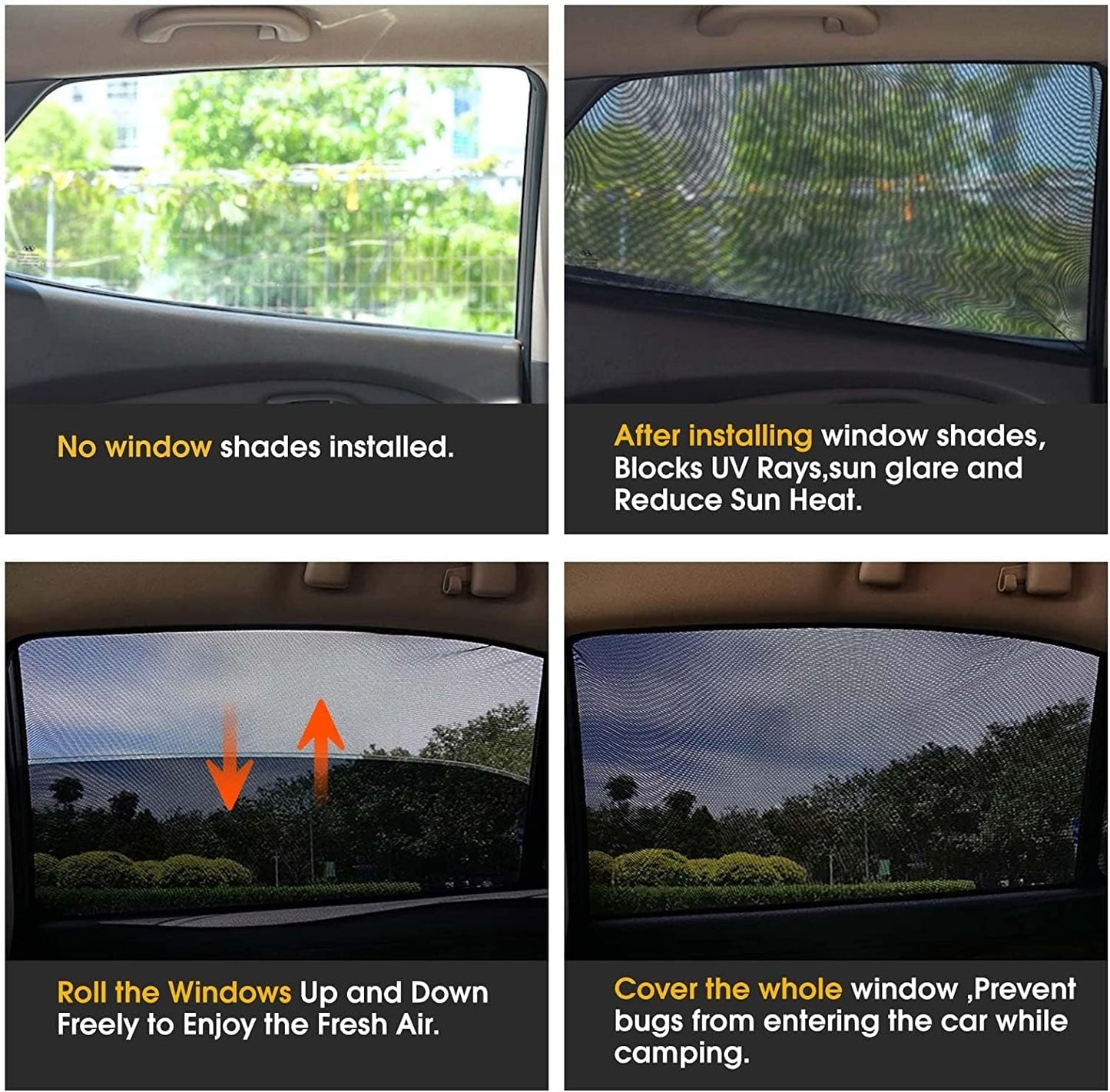 Car Window Shades,Highly Elastic Universal Car Rear Side Window Screen Mosquito Net Covers for 96% of Cars SUVs,Anti-Sun Glare, Reduce UV Rays, Privacy Protection(2 Pack)