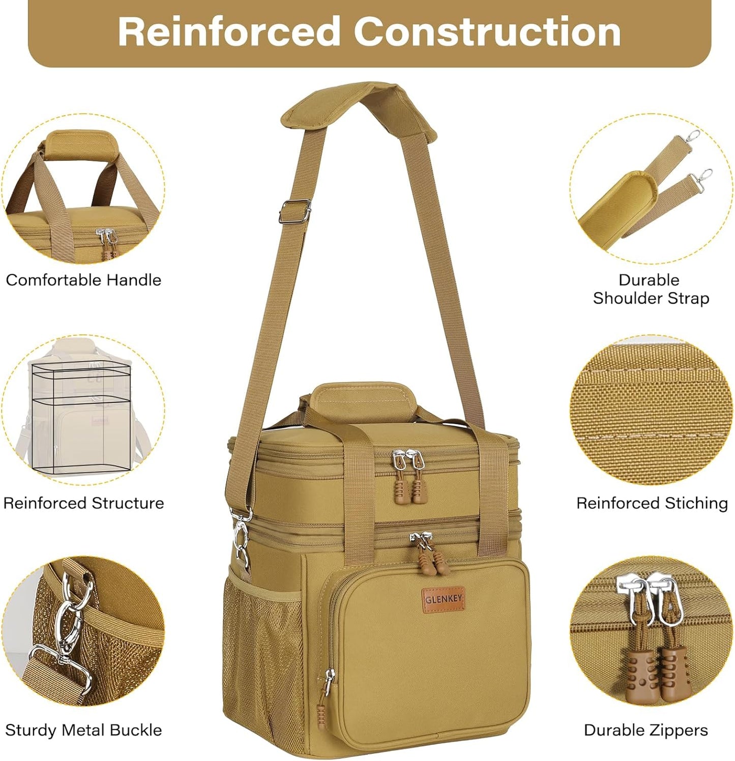 Expandable Large Lunch Bag, Double Deck Insulated Lunch Box Leakproof Durable Soft Cooler Bag for Men Women Adults Work Construction Beach Picnic Daytrip,16L,Black, GLENKEY
