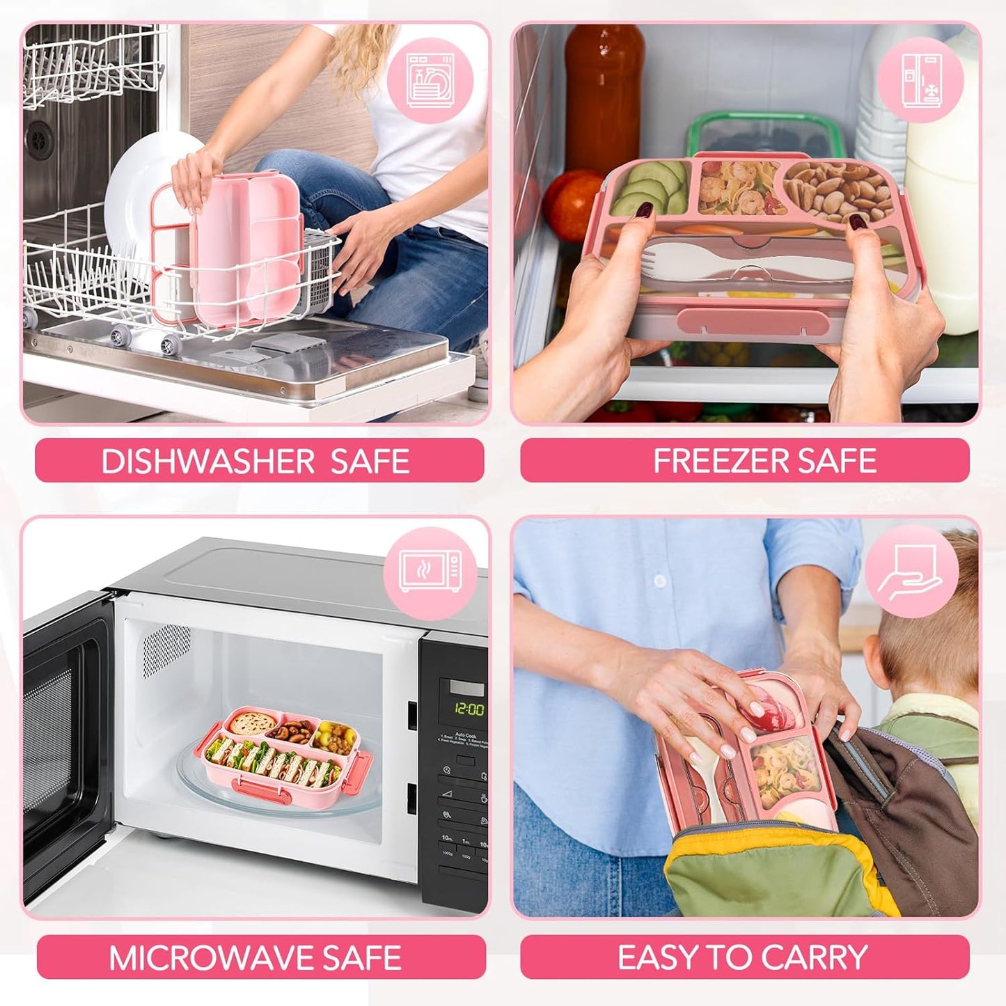Bento Box Adult Lunch Box with 4-Compartment Leakproof Lunch Containers Microwave and Dishwasher Safe Bento Box with Spoon