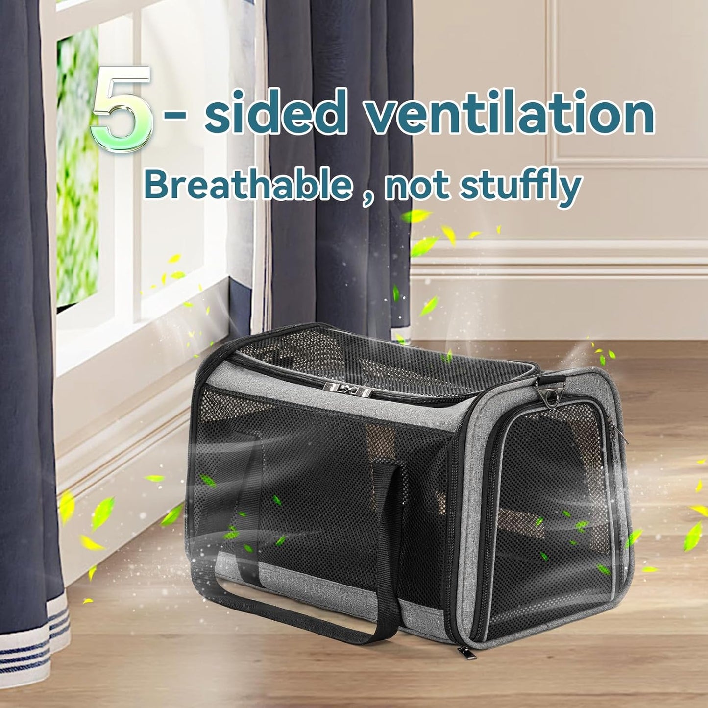 Petsfit Pet Carrier Airline Approved, Soft-Sided Cat Carrier with Patented Car Buckle, Lightweight and Collapsible with Adjustable Shoulder Strap, Soft Cushion,Green