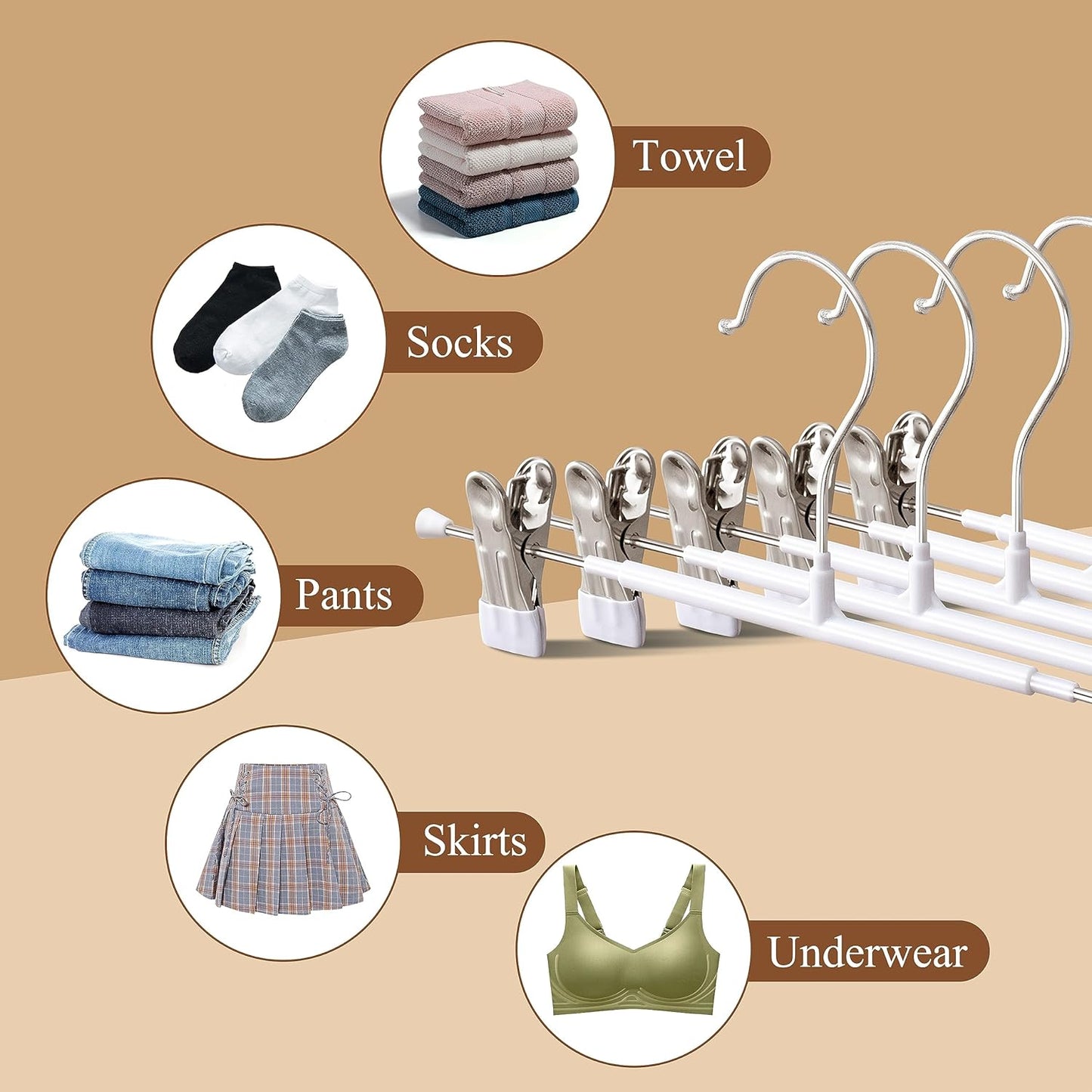 14Inch Black Pants Hangers with Clips 10 Pack Adjustable Skirt Hangers for Women Non-Slip Trousers Hanger for Jeans Clothes Hangers for Pants Heavy Duty Space Saving Shorts Hangers