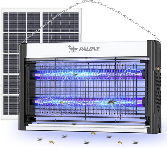 PALONE Solar Bug Zapper, 4000V Electric Bug Zapper with 8W Solar Panel, Rechargeable Bug Zapper with LED Light, Fly Zapper with Fireproof Waterproof, Indoor Outdoor Zapper for Kitchen,Camping,Patio