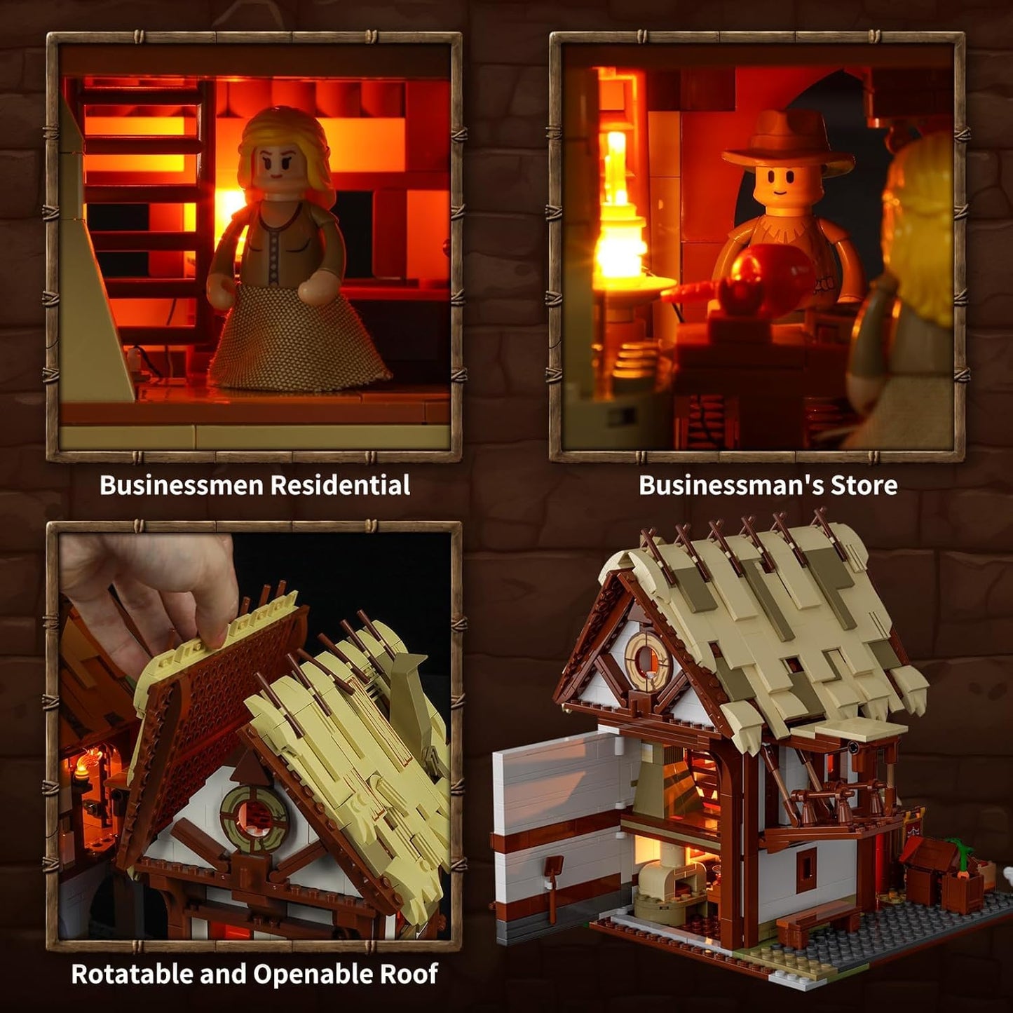 FUNWHOLE Medieval-Market Lighting Building-Bricks Set - Medieval Town LED Light Construction Building Model Set 2614 Pcs for Adults and Teen