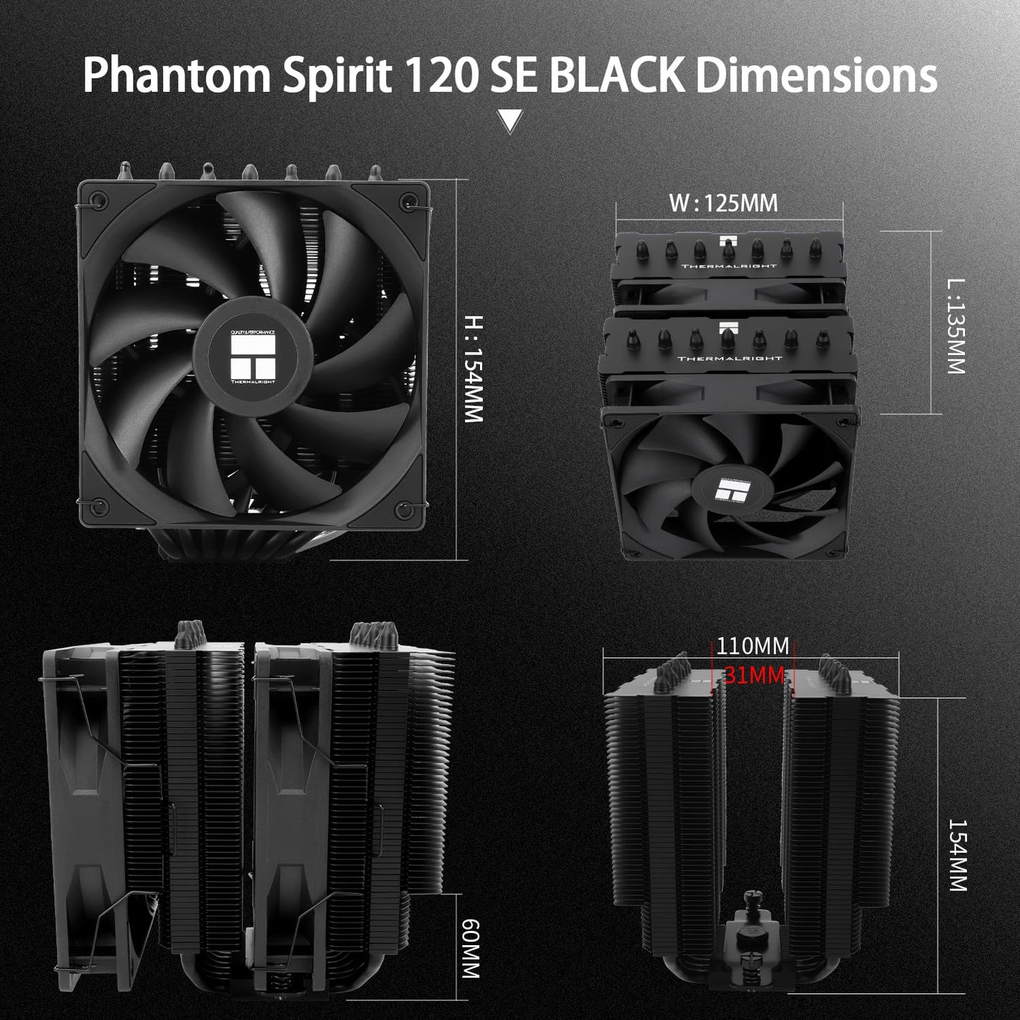 Thermalright Phantom Spirit 120 SE Black CPU Cooler,Dual TL-C12B V2 PWM Fans and Double Towers, 7 Heat Pipes Heatsink Cooler,for AM4/AM5&Intel LGA1851/1700/115X/1200, Computer CPU Cooling,Black