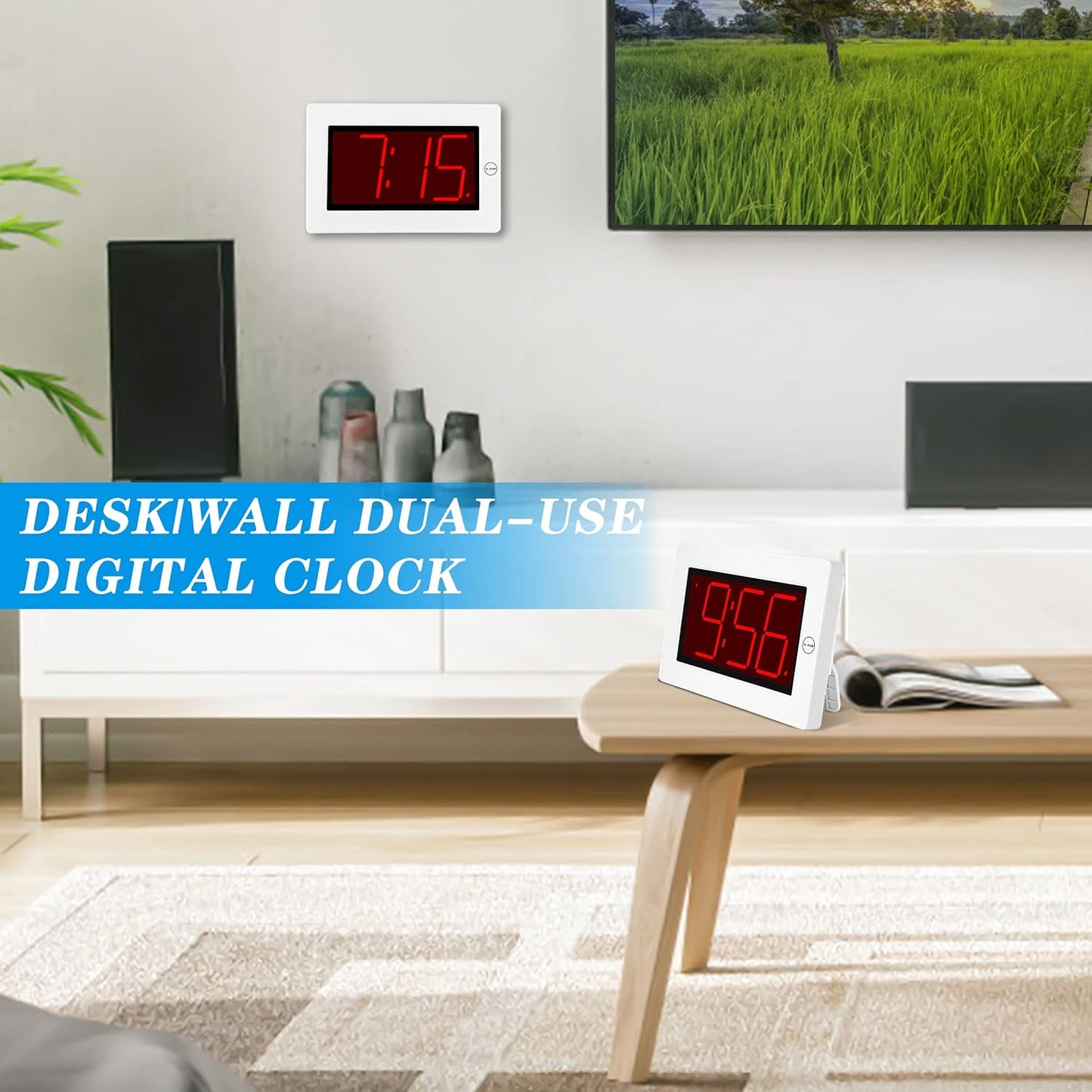 Wall Clock, Digital Clock, 8" Extra Large Display, 3" Big LED Number, Battery Operated, Adjustable Brightness, Clock for Bedroom, for Desk, Wall Mounted