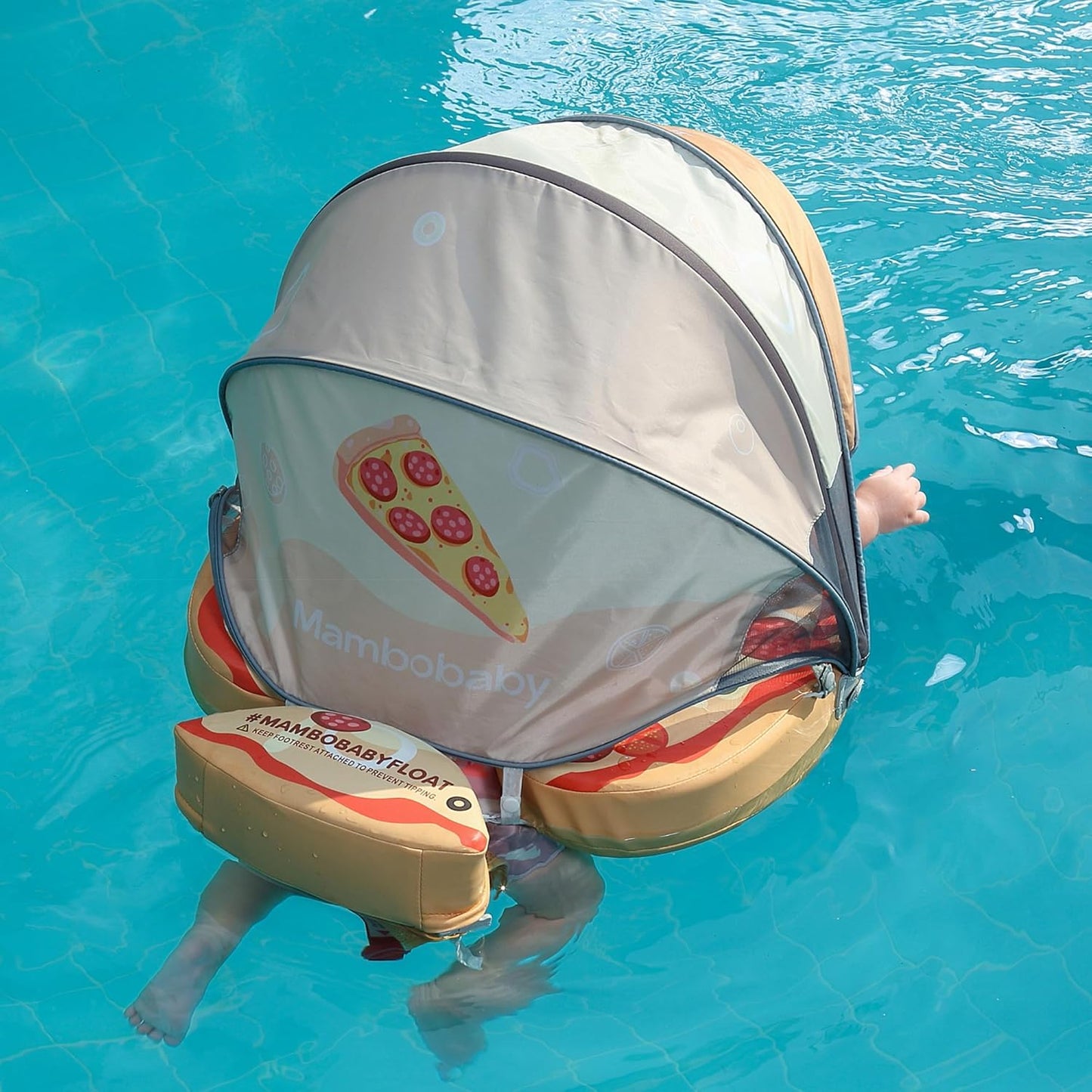 Mambobaby Baby Swim Float with Canopy, Non-Inflatable Solid Baby Float, Upgrade Soft Skin-Friendly Material Infant Swim Float