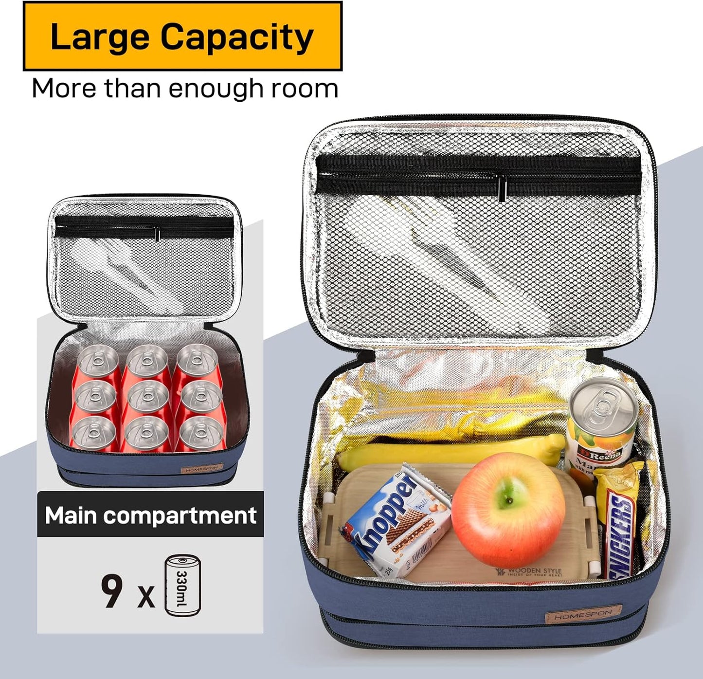 HOMESPON Expandable Lunch Bag for Men Women Insulated Lunch Box Holder with Handle for Picnics Work Travel (Blue)