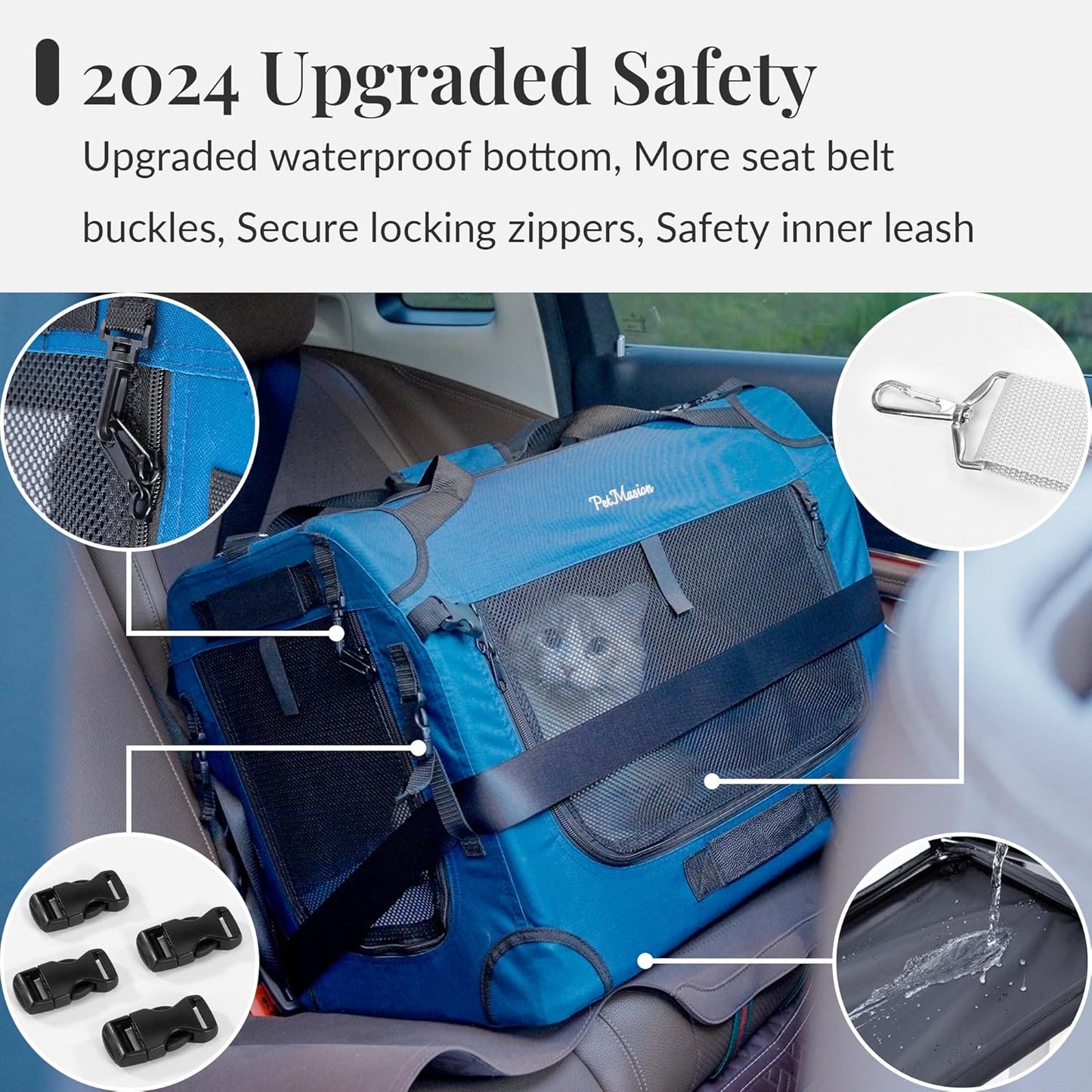 PetMasion Extra Large Cat Carrier for 2 Cats, Collapsible Soft Sided Pet XL Crate for Large Mudium Big Cat 20lbs+, Car Travel Portable Bag for Long Trips Ride 24"x16.5"x16.5"