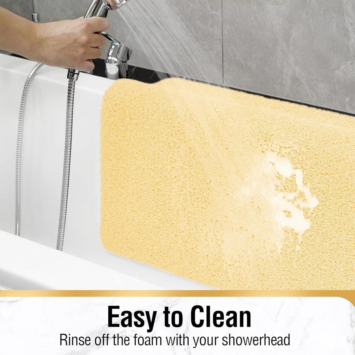 HITSLAM Shower Mat Non Slip, 24 x 16 Inch Bathtub Mat Non Slip with Drain, Soft PVC Loofah Bath Mat for Tub, Quick Drying Bathroom Shower Mat, Grey