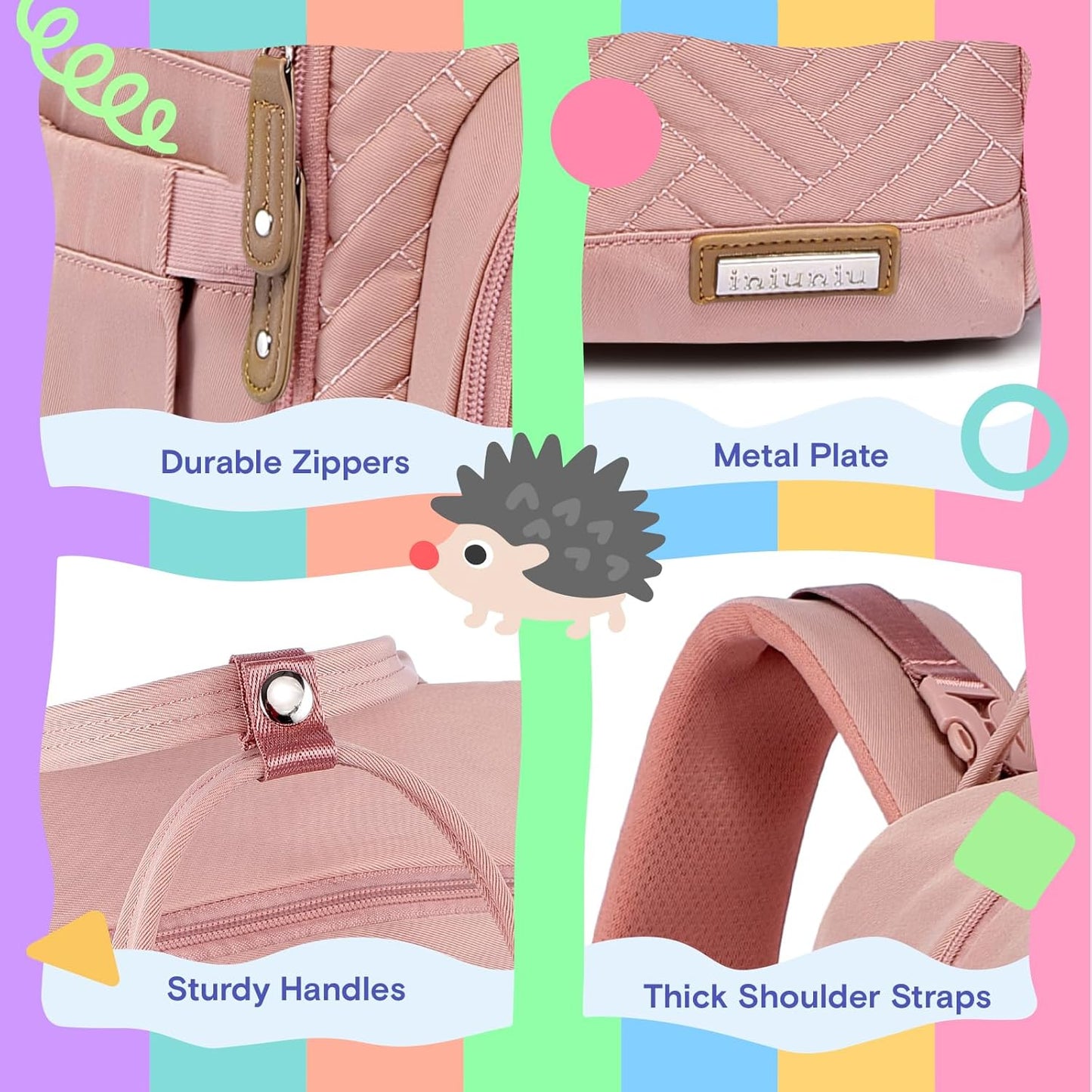 Diaper Bag Backpack, iniuniu Large Baby Bags with Diaper Pouch, Washable Changing Pad, Pacifier Case and Stroller Straps