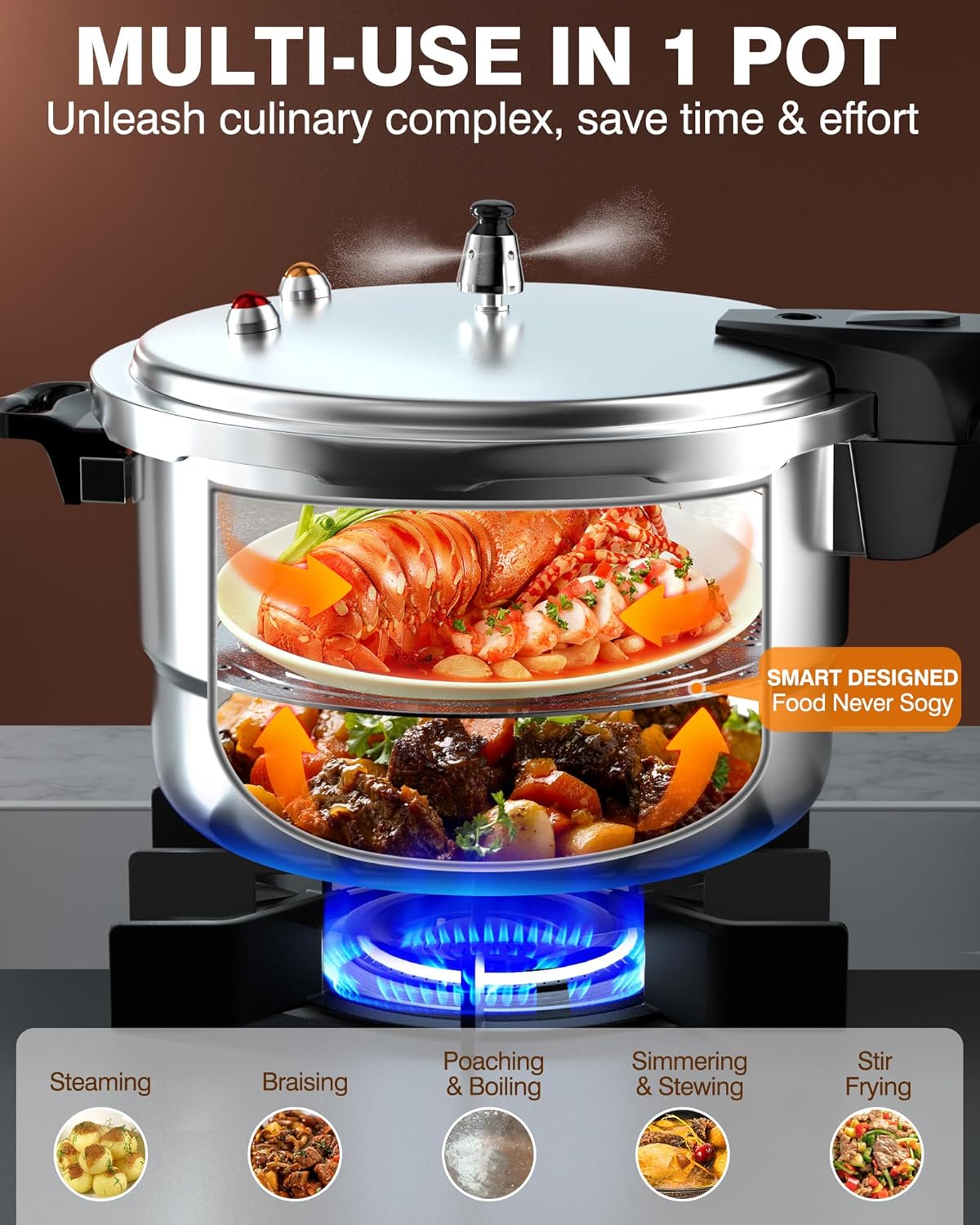 Purilite Select 10Qt Aluminum Pressure Cooker with Release Valve & Safety Lock