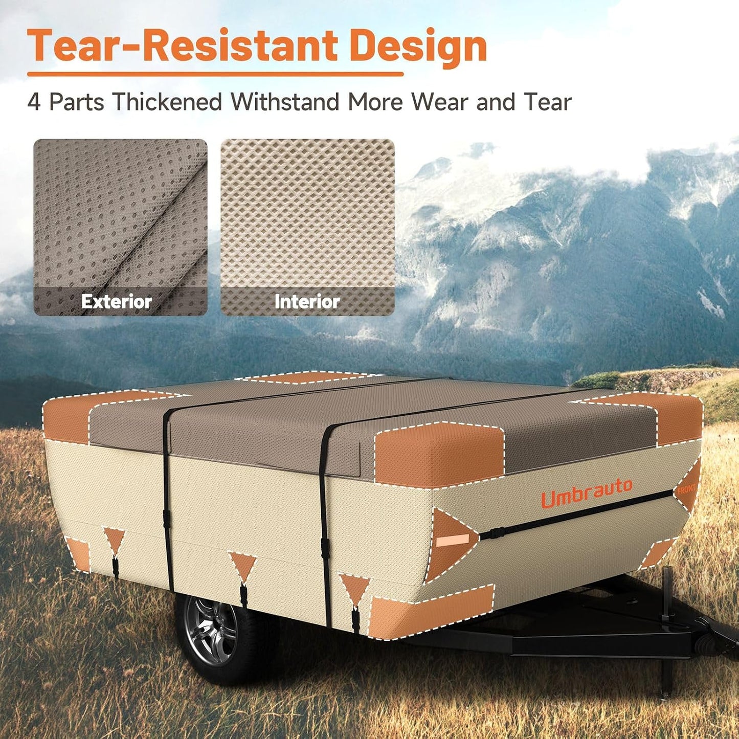 Umbrauto Pop Up Camper Cover for 10'-12' Folding Tent Trailer – Upgraded 9-Layers Top, Waterproof, Windproof, Sun-Resistant, Heavy-Duty Cover for All-Weather Winter Snow Protection