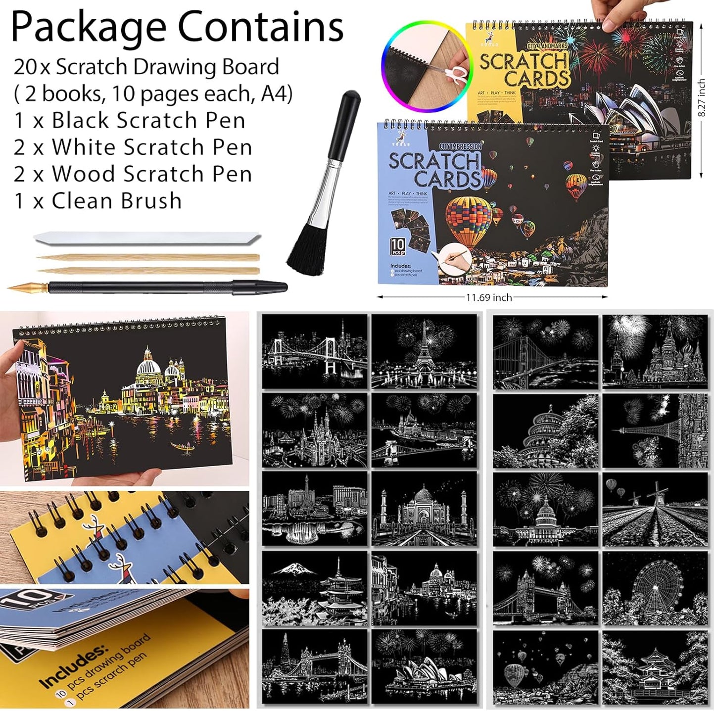 Purilite Select 20 PCS Cityscape Scratch Art Book
