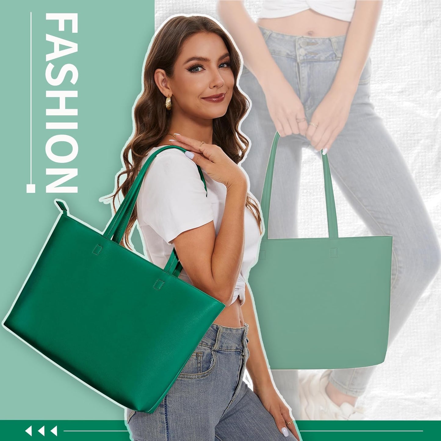 KALIDI Tote Bag Zipper Shoulder Bag Faux Leather Purses for Women Large Casual Handbag Work Dating College