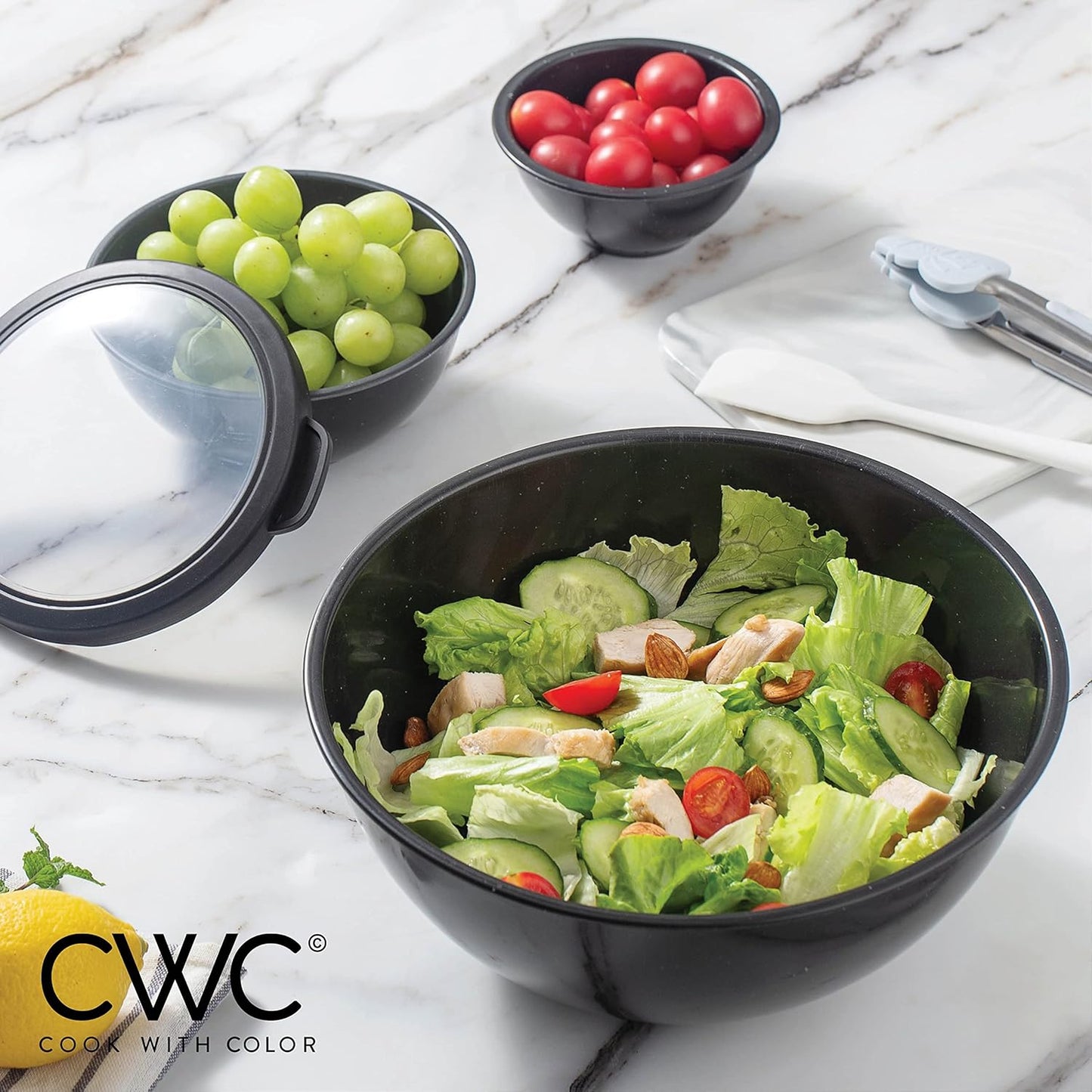 COOK WITH COLOR Mixing Bowls with TPR Lids - 12 Piece Plastic Nesting Bowls Set Includes 6 Prep Bowls and 6 Lids, Microwave Safe Mixing Bowl Set (Mint)