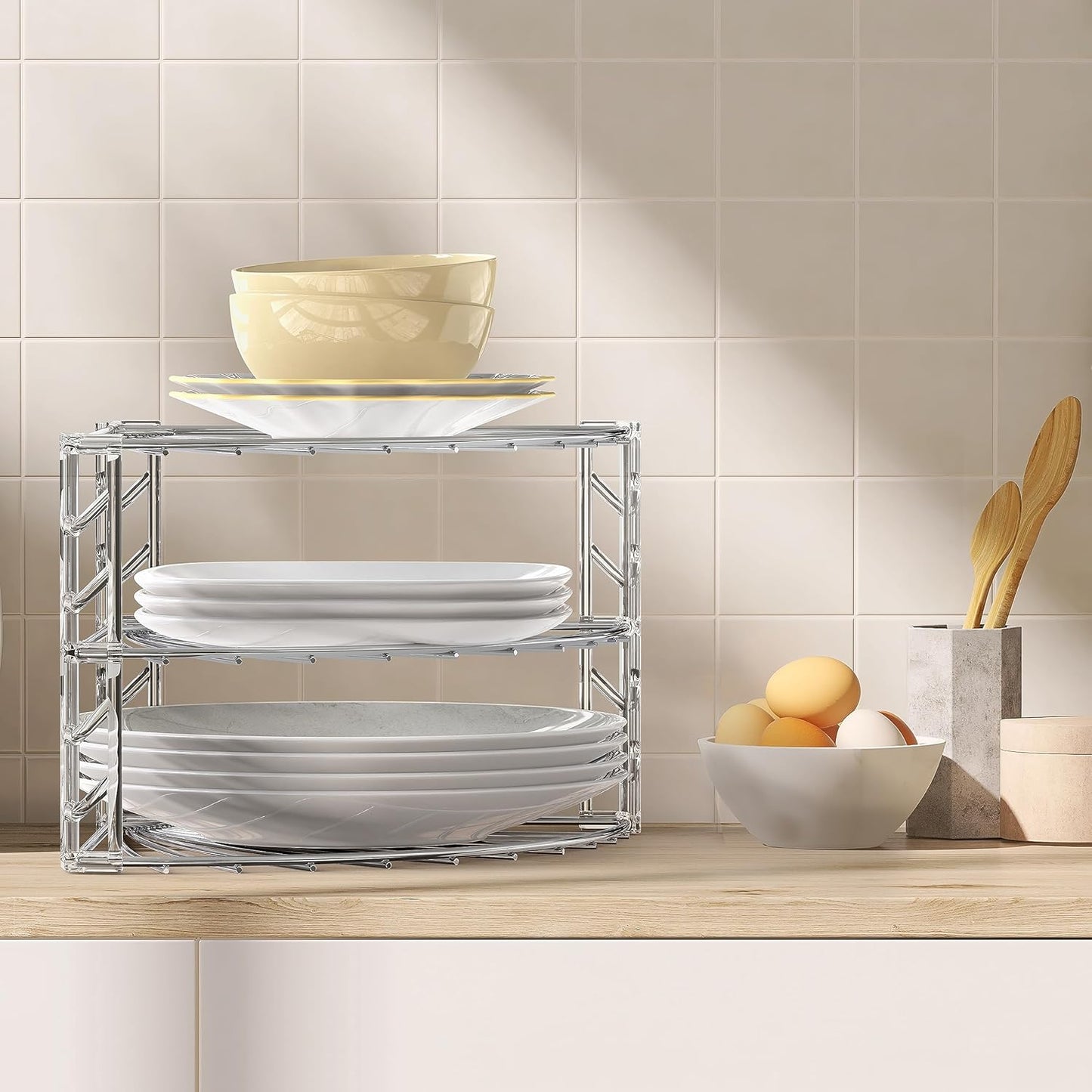SimpleHouseware 3-Tier Corner Shelf Plate Rack for Counter and Cabinet Organizer, Bronze