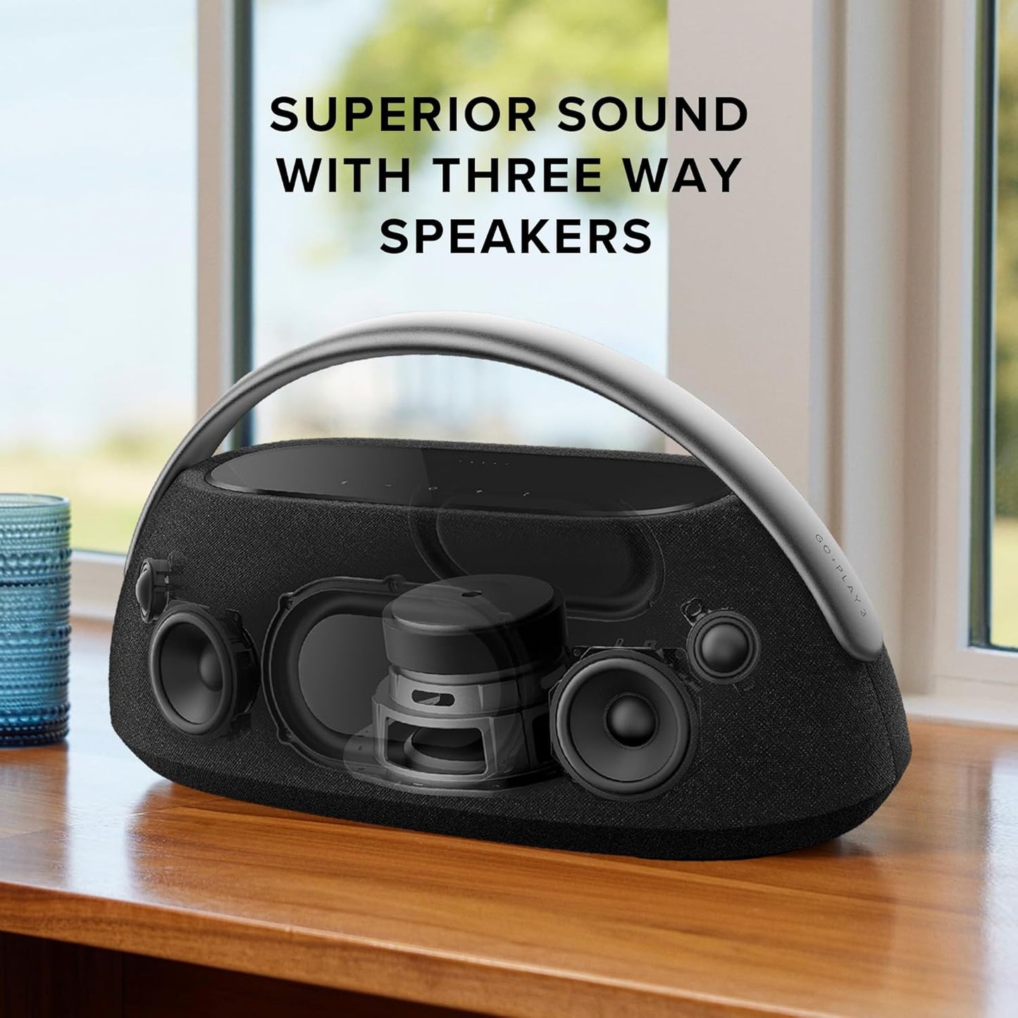 Harman Kardon Go + Play 3 - Portable Bluetooth Speaker with Aluminum Handle & USB Charging Port - Black