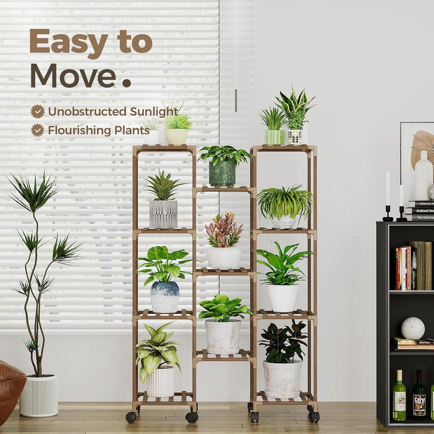 Bamworld Plant Stand Indoor Outdoor Hanging Plant Shelf for Multiple Plants Pots Wood Flower Stand Tall Large Flower Holder for Living Room, Patio, Balcony, Garden Decor, Brown
