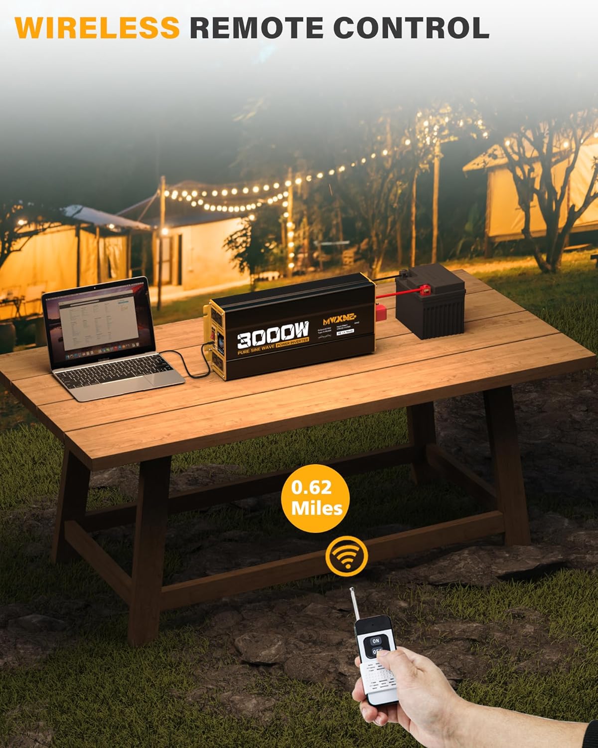 MWXNE 2000W Pure Sine Wave Inverter 12V DC to 110V 120V AC Car Converter for RV Truck Off-Grid Solar Power Inverter with 4 AC Outlets, USB/Type-C Fast Charging Ports, LCD Display, Remote Control