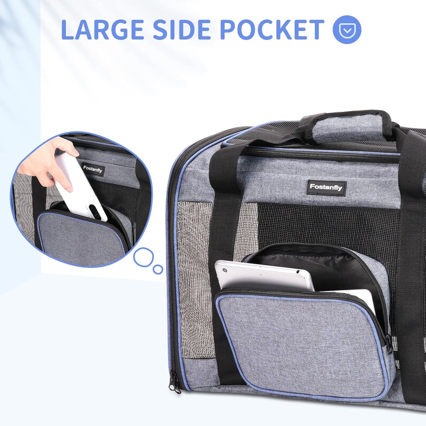 Fostanfly Cat Carriers for Large Cats 25 lbs, Dog Carriers for Small Dogs, Pet Bag for Medium Puppy Under 25lbs Travel Bag with Big Pocket,4 Ventilated Windows, 3 Doors