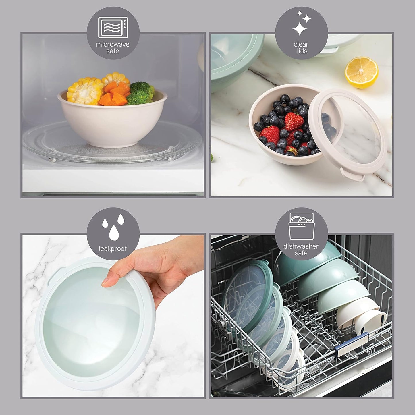 COOK WITH COLOR Mixing Bowls with TPR Lids - 12 Piece Plastic Nesting Bowls Set Includes 6 Prep Bowls and 6 Lids, Microwave Safe Mixing Bowl Set (Mint)