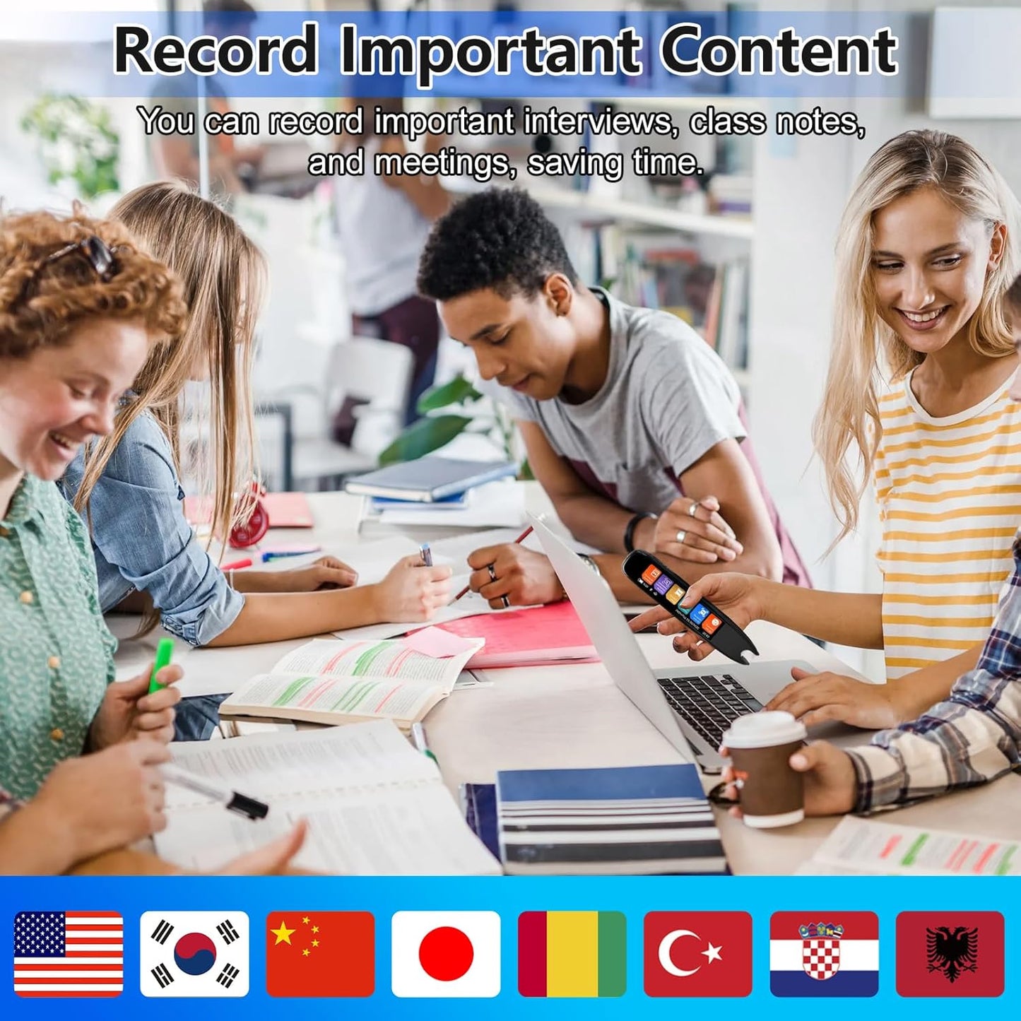 Scan Translation Pen with Camera, 142 Languages Two-Way Instant Translator Pen for Voice, Text, Photo, Offline Online Translation for Business Learning Travel, OCR Digital Reading Pen for Dyslexia