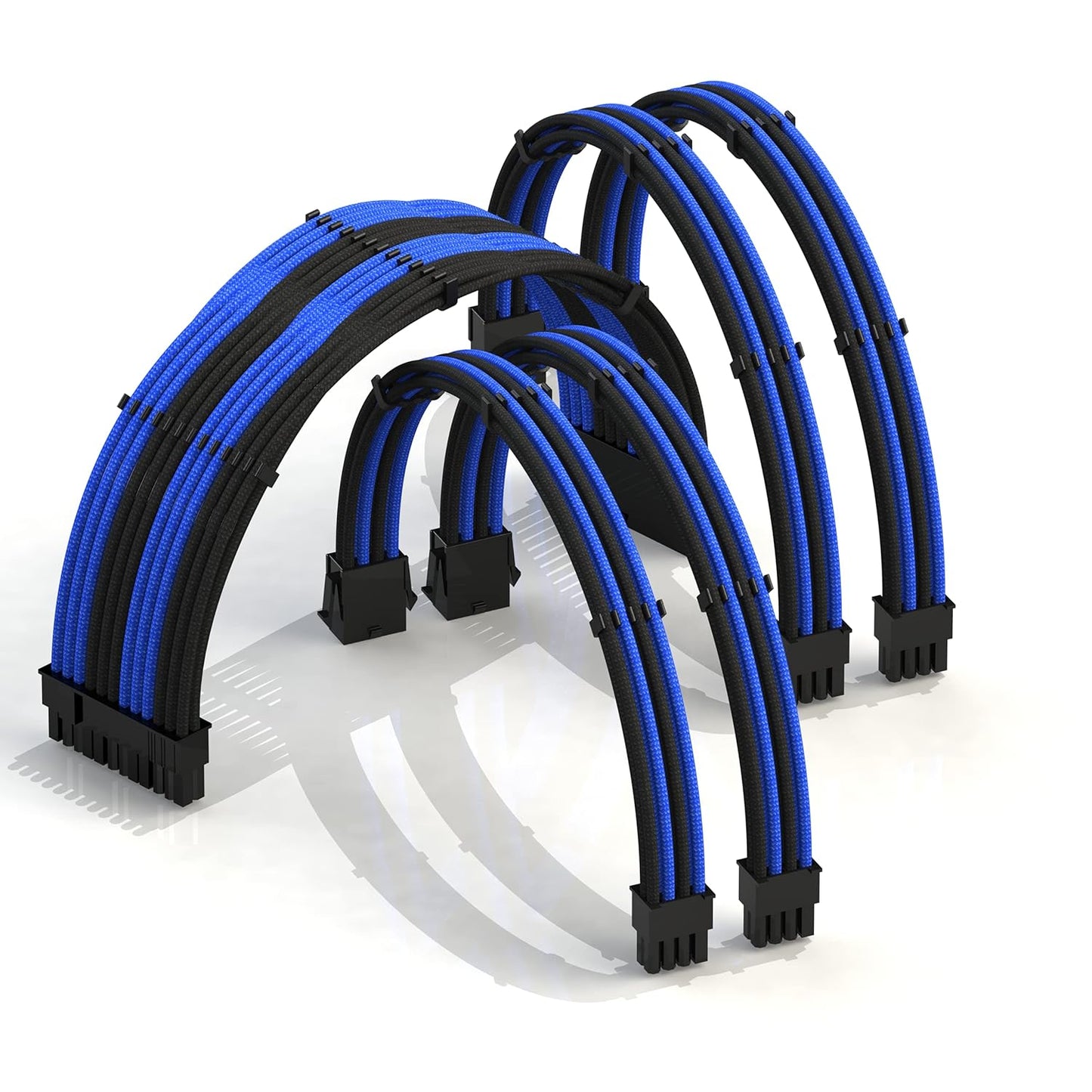 LINKUP - 30cm Super Soft and Flexible PSU Cable Extension Sleeved Custom Mod GPU PC Braided w/Comb Kit | 1 x 24 P (20+4) | 2 x 8 P (4+4) CPU | 2 x 8 P (6+2) GPU Set | 300mm - Blackgreen