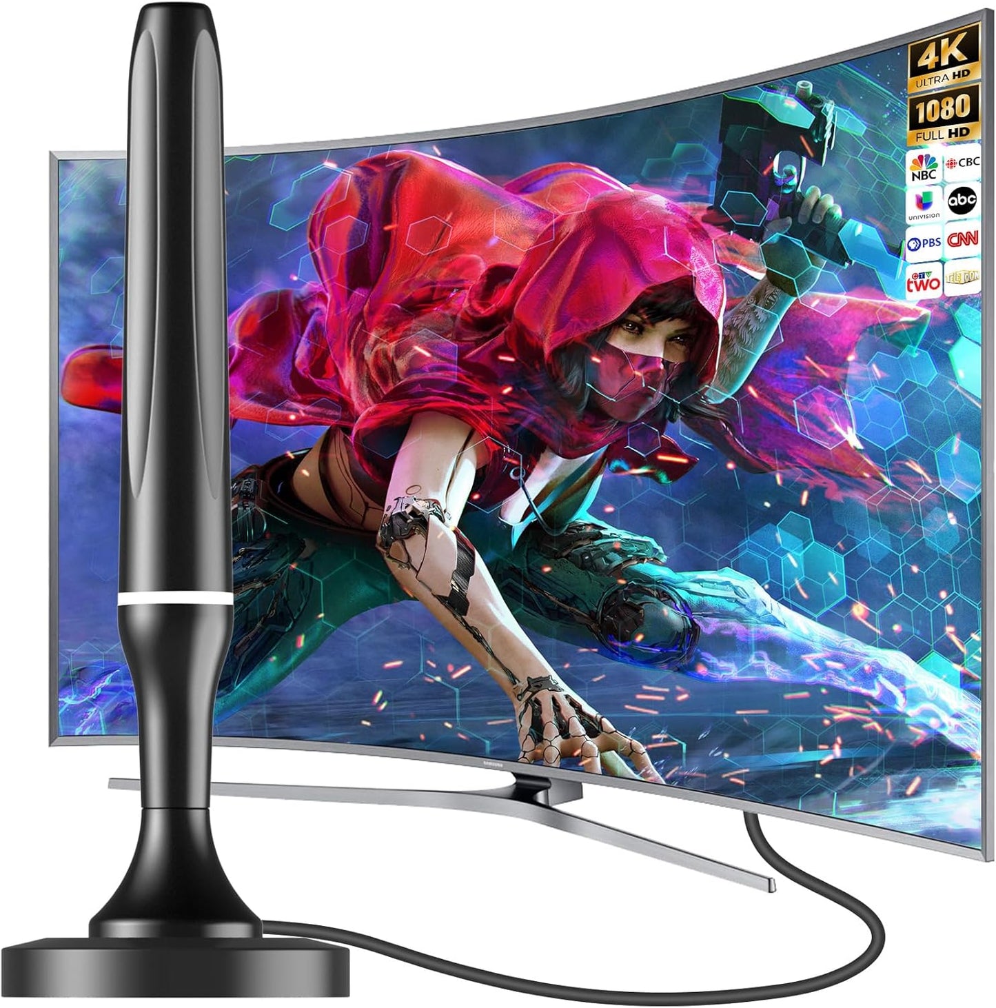 2025 TV Antenna for Free Channels, 260+ Miles Long Range + 360° Reception, Indoor & Outdoor HD Digital Antenna with Magnetic Base, Support 4K 1080P Smart TV - 3M Coax Cable