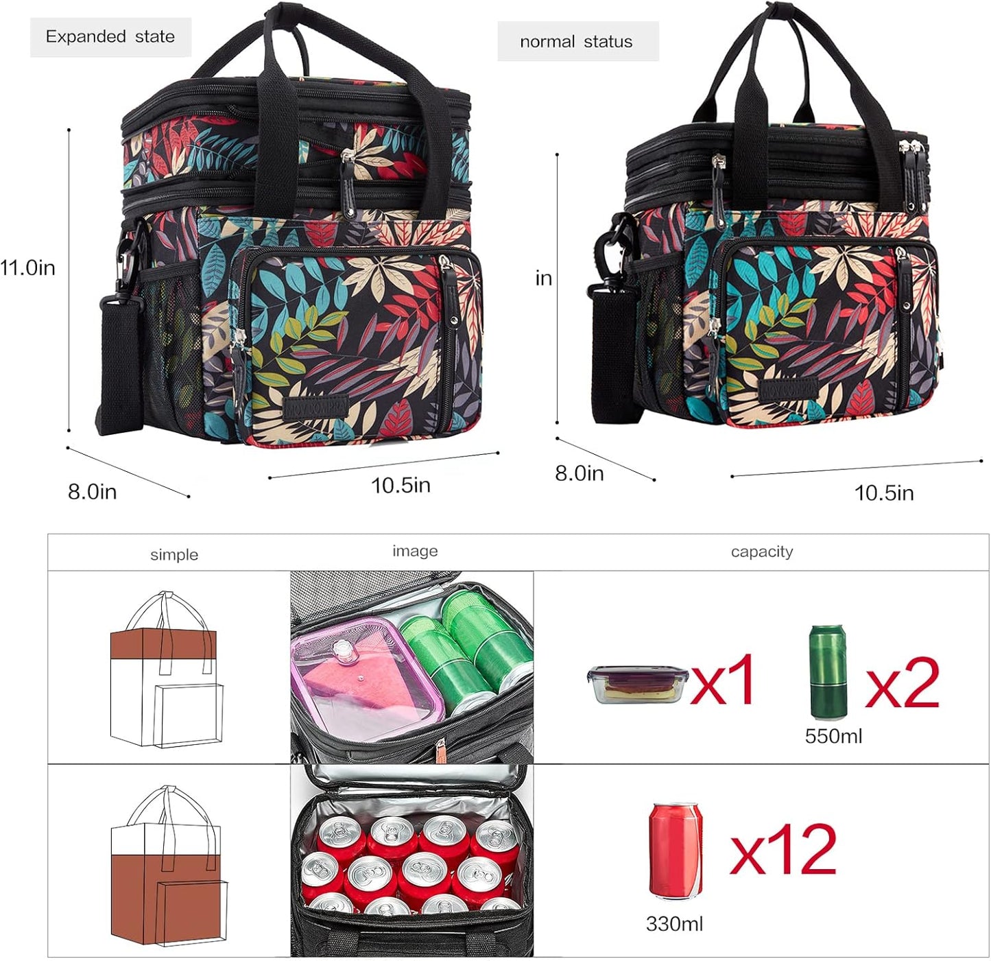 Lunch Bag Women Insulated Lunch Box for Work, Purple Expandable Large Lunch Bags, Leakproof Double Deck Lunch Box Cooler Bag(Purple)