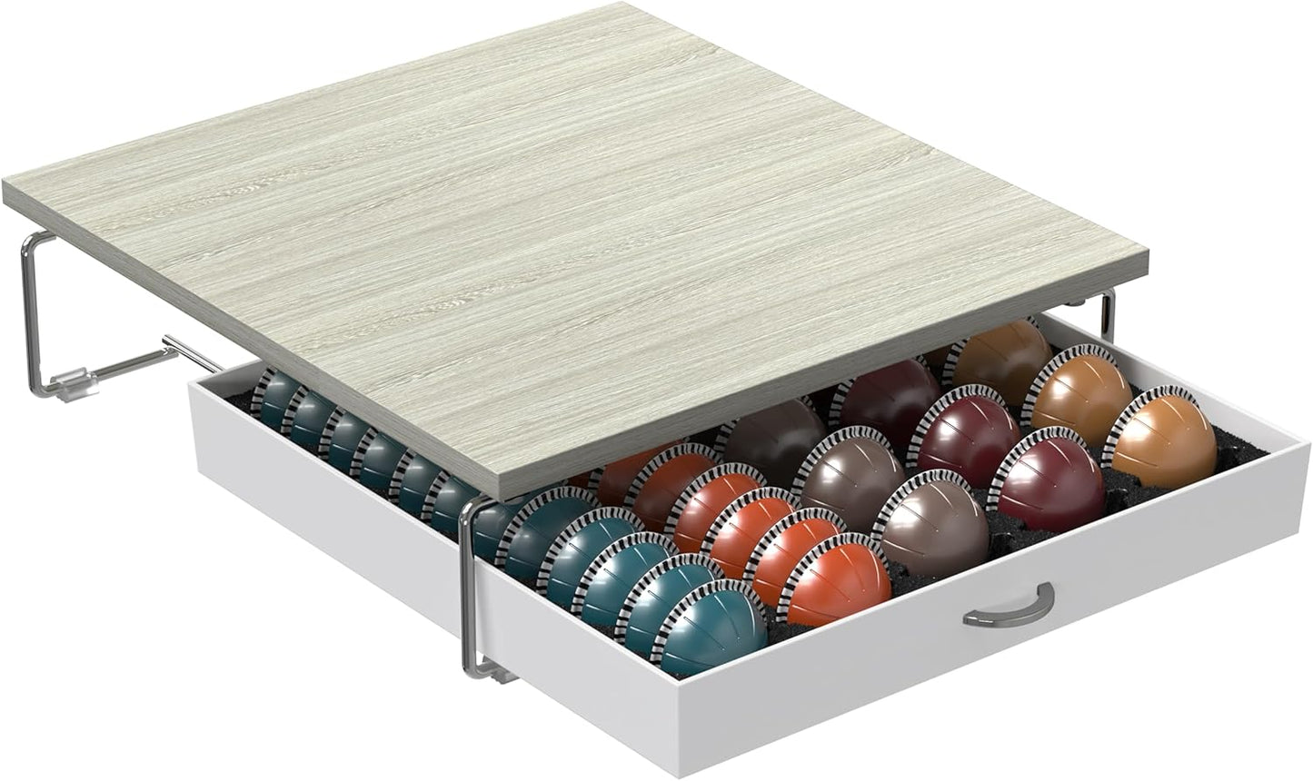 DecoBrothers Vertuo Pod Holder VertuoLine Drawer Storage for Nespresso Coffee Capsules, Crystal Tempered Glass, White