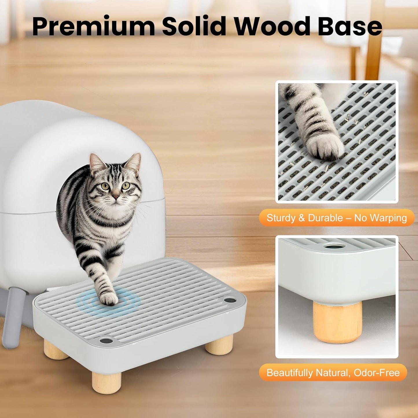 Aothey Cat Ramp, Cat Step, Cat Litter Mat with Wooden Base, Anti-Tracking & Easy to Clean, Ideal for Small & Elderly Cats