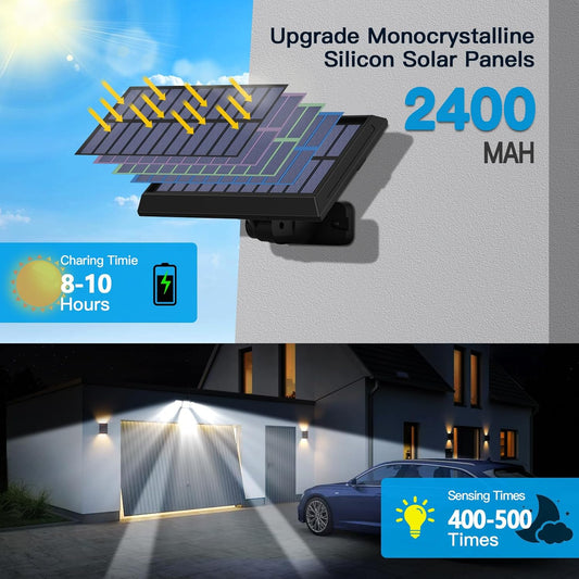 Solar Lights Outdoor Motion Sensor - Dual Sensor 296 LED 3500LM 7000K with 5M Cord for Outside Security Lighting - IP65 Waterproof and Remote Control Flood Lights for Yard, Garage, Garden (2 Pack)