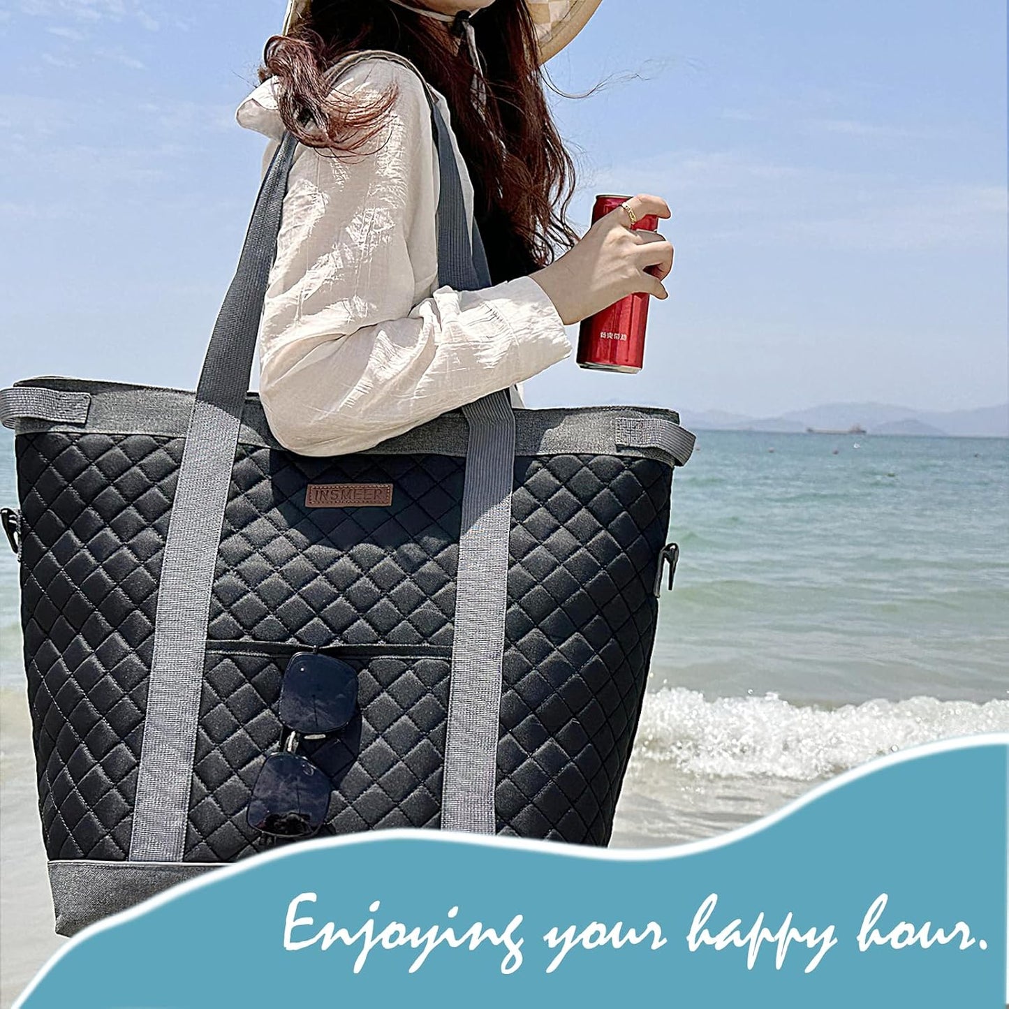 INSMEER Extra Large Tote Cooler Bags - 45 Cans/35L, Collapsible Soft Side Cooler with Shoulder Strap, Leakproof/Waterproof/Insulated/Reusable Grocery Bag for Beach, Camping, Travel, Grocery Shopping