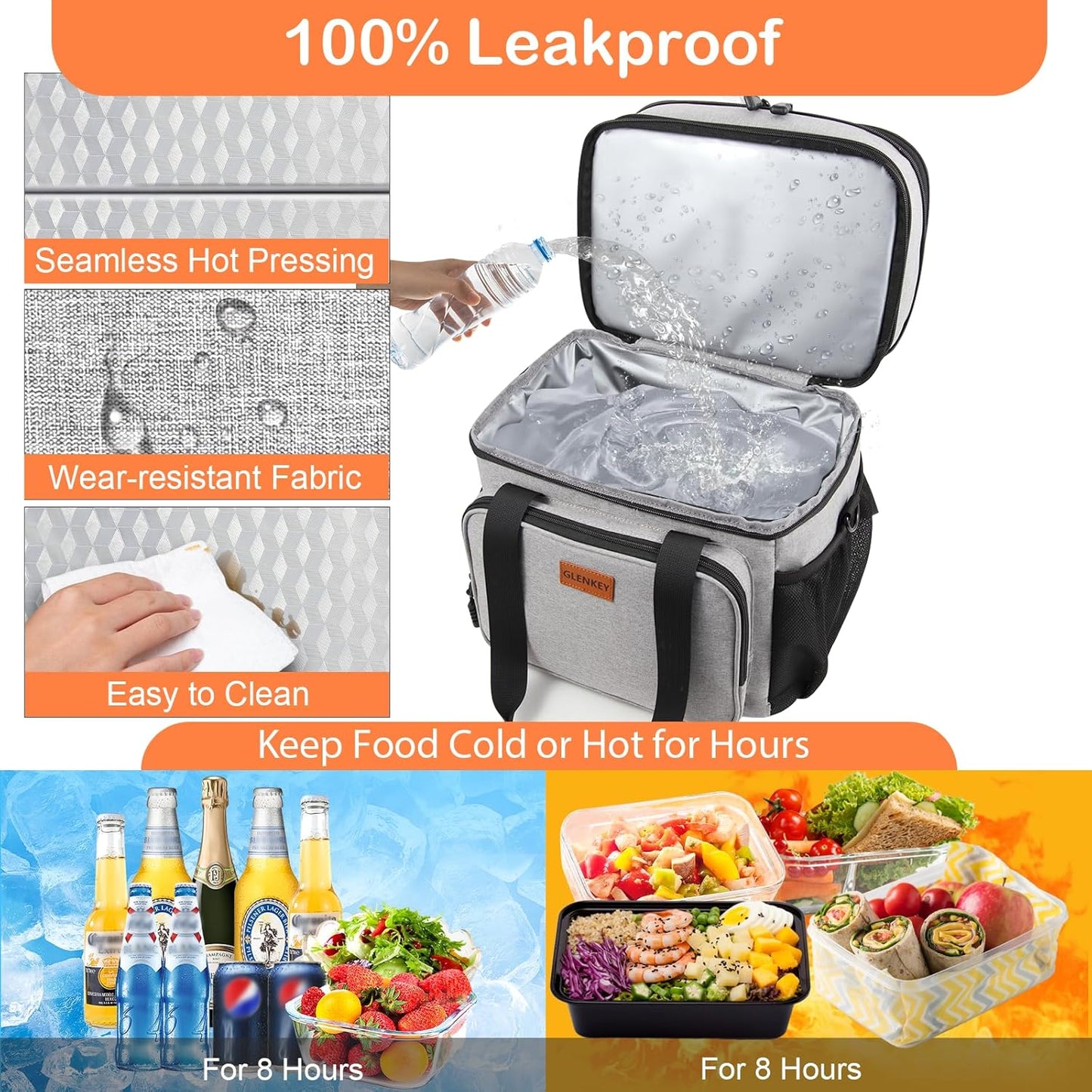 Expandable Large Lunch Bag, Double Deck Insulated Lunch Box Leakproof Durable Soft Cooler Bag for Men Women Adults Work Construction Beach Picnic Daytrip,16L,Black, GLENKEY