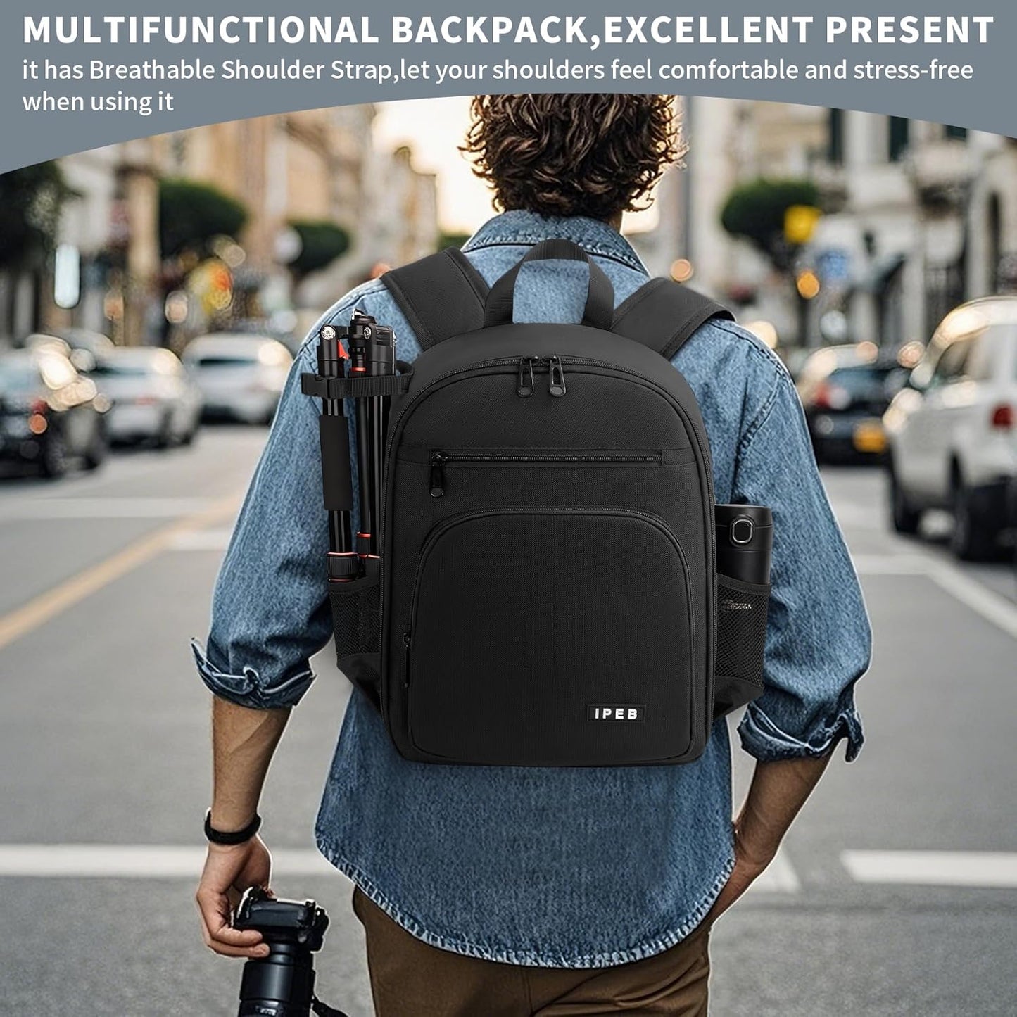 IPEB Camera Backpack Bag with Tripod Holder Water Resistant Camera Cases Photography Backpack Anti-Theft for DSLR Camera