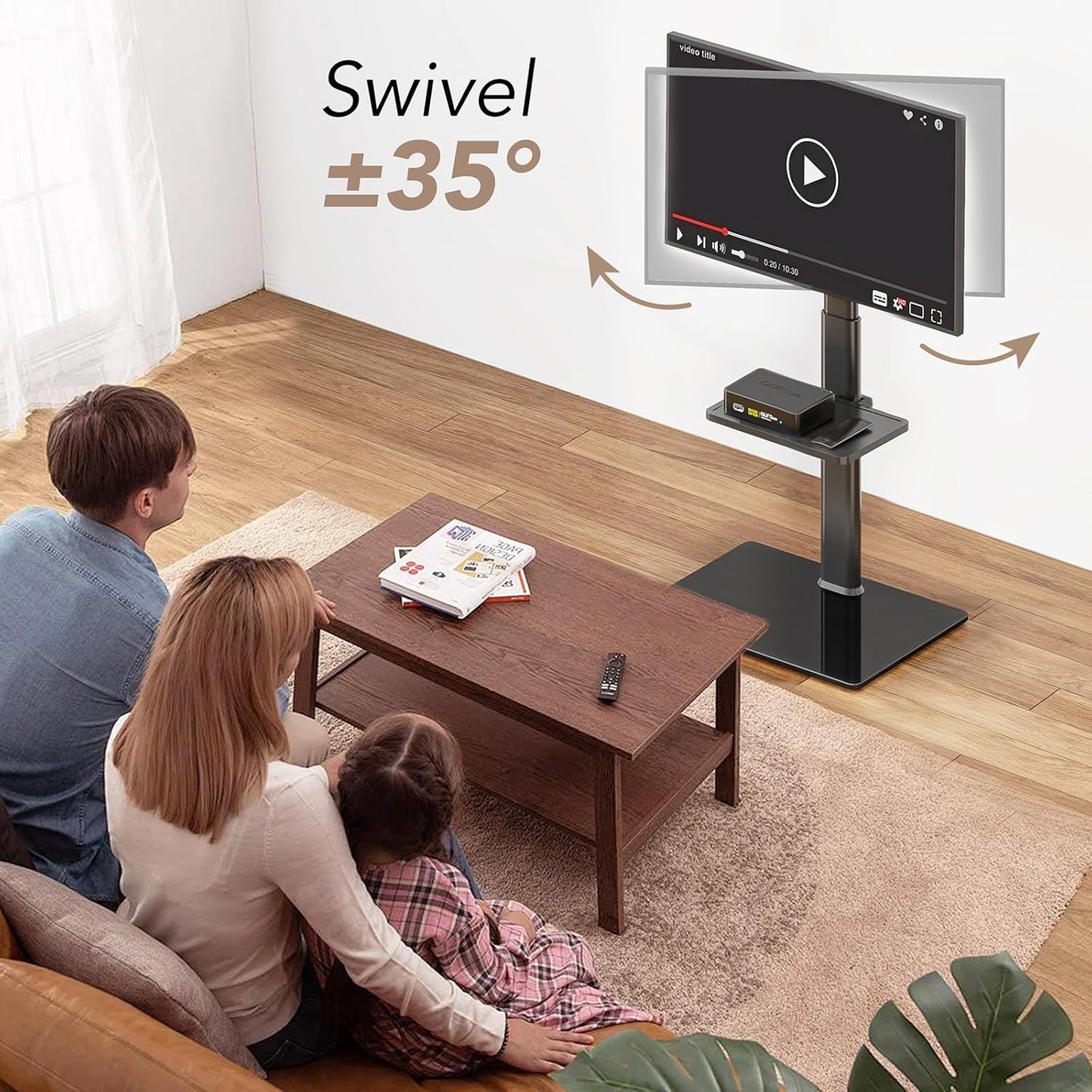 Universal Floor TV Stand with Mount 80 Degree Swivel Height Adjustable and Space Saving Design for Most 27 to 65 inch LCD, LED OLED TVs, Perfect for Corner & Bedroom AX1006TB