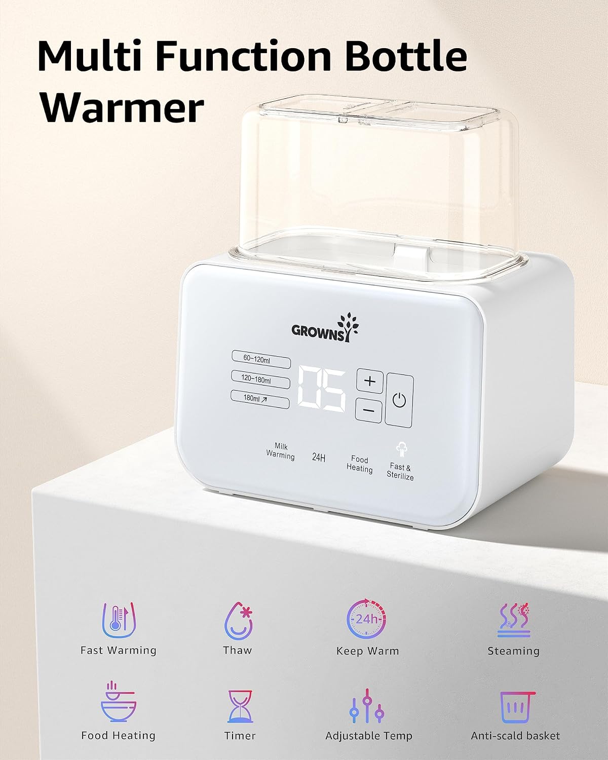 Baby Bottle Warmer, 8-in-1 Fast Milk Warmer with Timer Breastmilk or Formula, Fits 2 Bottles, Accurate Temperature Control, with Defrost, Sterili-zing, Keep, Heat Baby Food Jars Function
