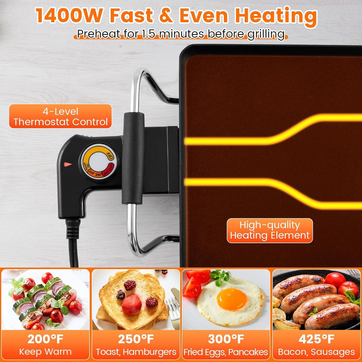 DORTALA 39.5" Electric Griddle, Portable Teppanyaki Grill for 10-12 Person with 2 Cooking Surface, Thermostat Control, Insulated Handles & Drip Tray, Indoor Outdoor BBQ Grill for Party, Camping & RV