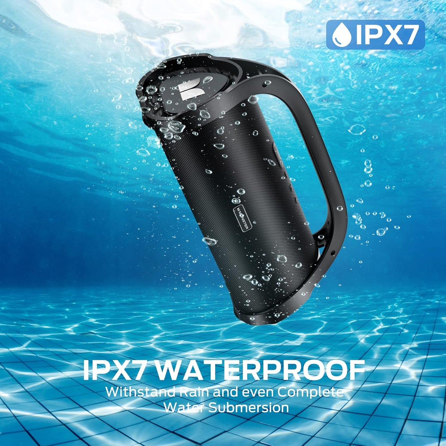 Monster Adventurer Max Bluetooth Speaker with Two Wireless Microphones, IPX7 Waterproof Outdoor Speakers with 100W Powerful Stereo Sound, Portable Bluetooth Speakers for Home, Camping, Silver