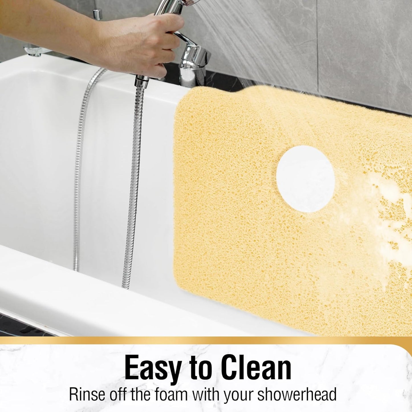 HITSLAM Shower Mat Non Slip, 24 x 16 Inch Bathtub Mat Non Slip with Drain, Soft PVC Loofah Bath Mat for Tub, Quick Drying Bathroom Shower Mat, Grey