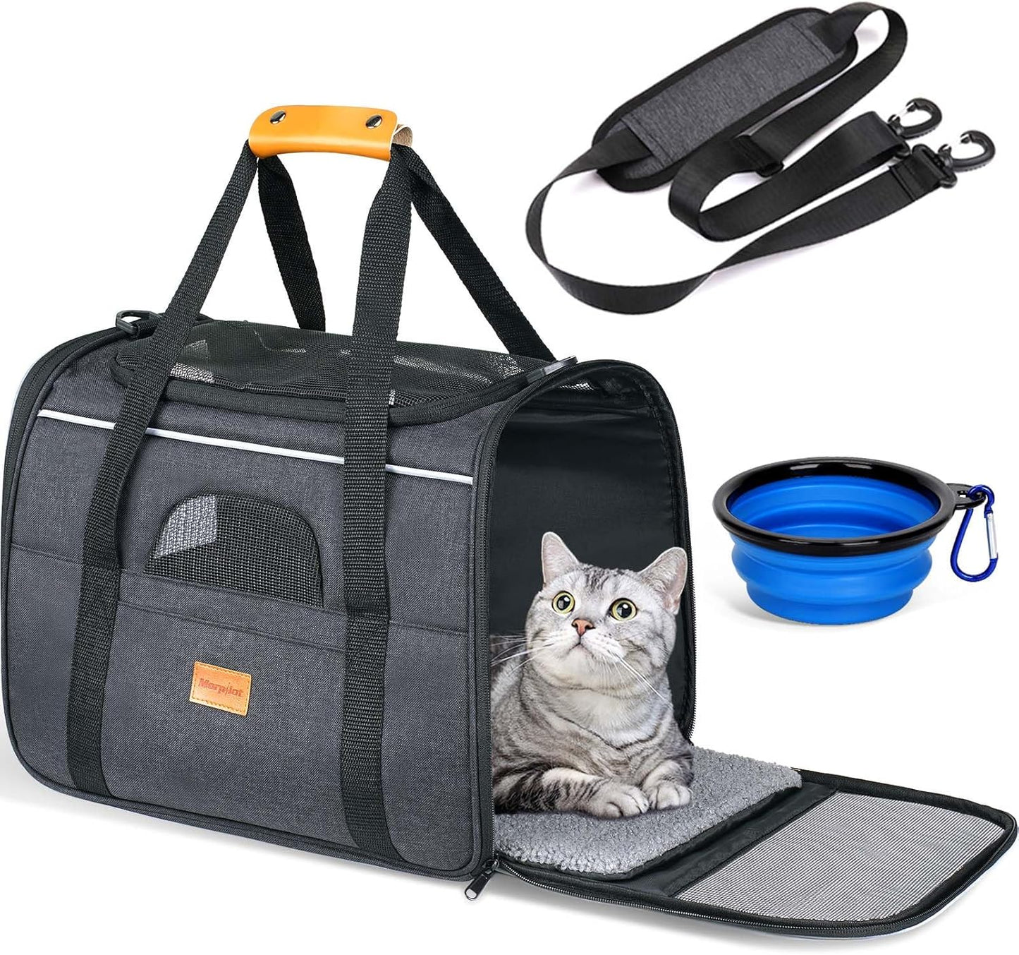 Morpilot Cat Carrier Soft - Portable Pet Carrier for Small or Medium Cats, Dogs and Puppy up to 14lbs, Airline Approved Dog Carrier with Safety Buckle - (Dark Gray)