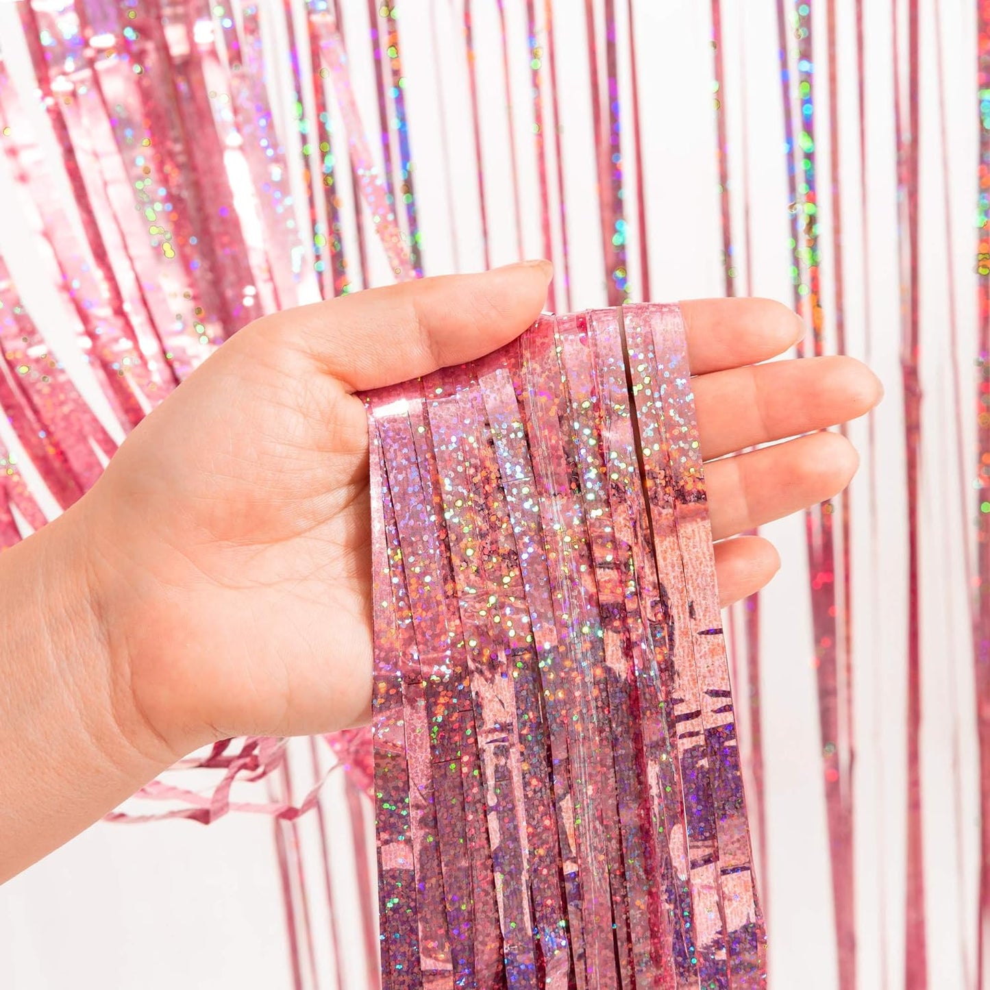 GREATRIL Iridescent Party Tinsel Fringe Backdrop Decorations - Holographic Foil Streamers Curtain for Mermaid/Under The Sea/Frozen/Ocean/Disco/Birthday Themed 3.2ft x 6.5ft - 2 PCS