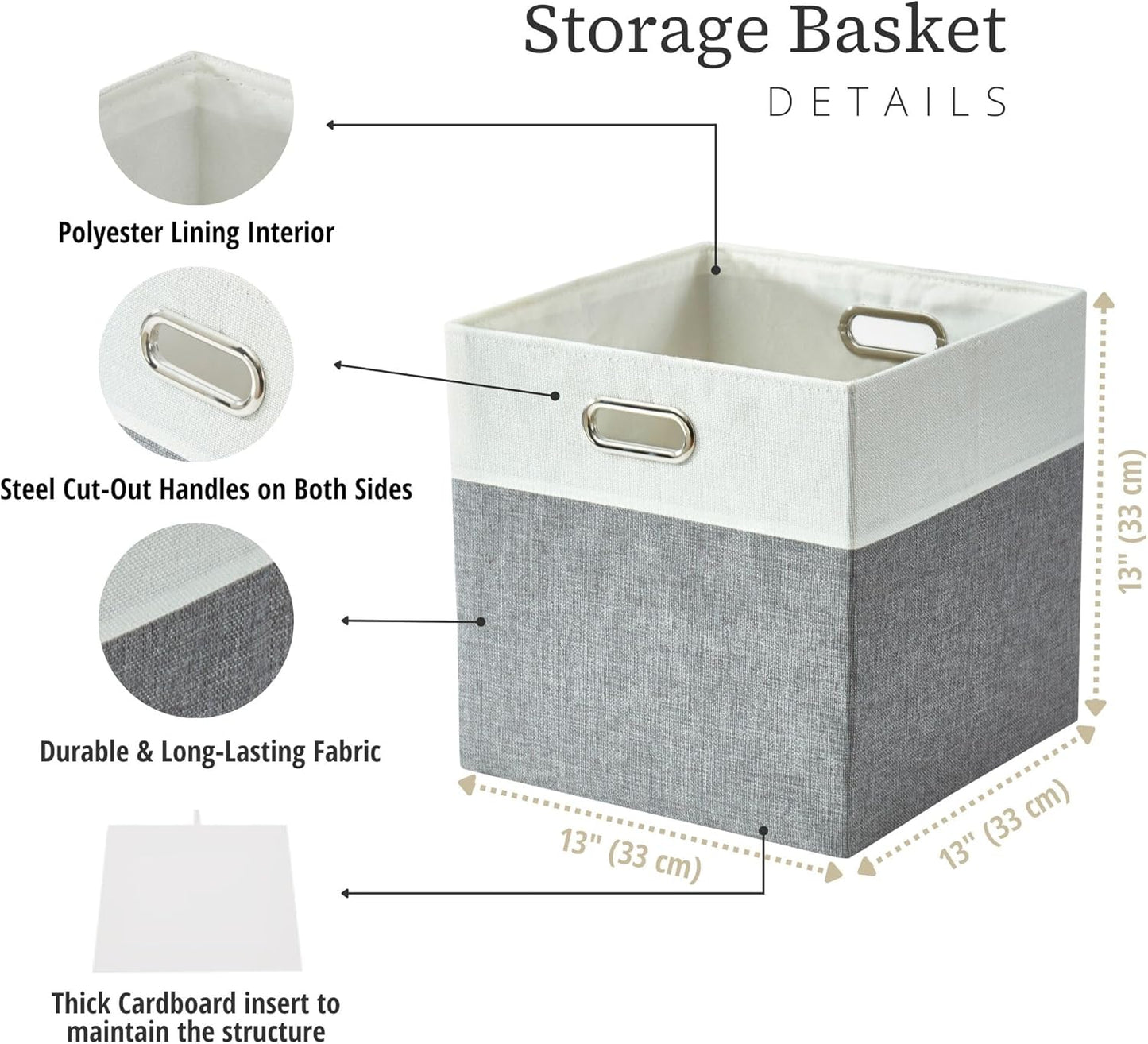 DECOMOMO Fabric Cube Storage Bin - Storage Baskets for Shelves, Kallax (Grey & White, 13 inch Cube) - 4 Pack