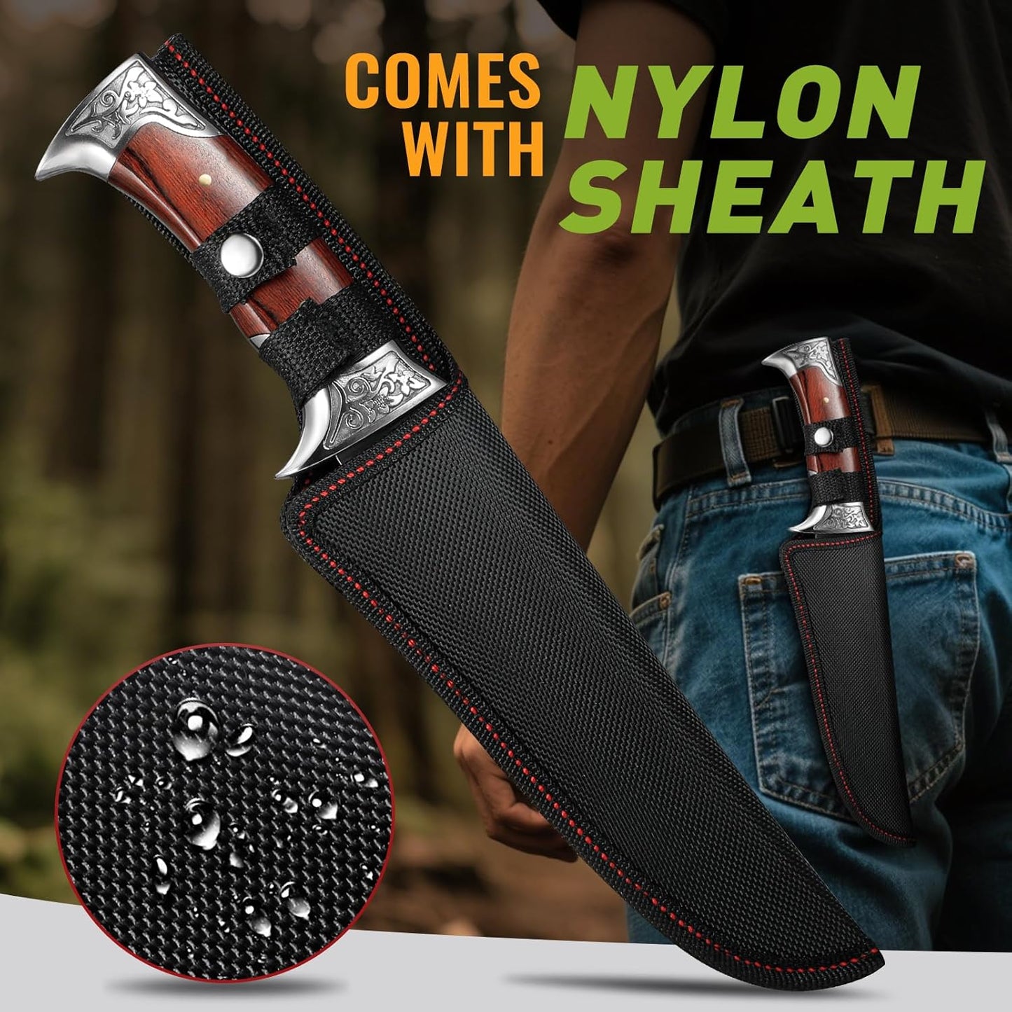 Hunting Knife with Sheath Camping Knife: Fixed Blade Outdoor Knives for Men - 17.5cm Sharp Blade Full Tang Bushcraft Knives for Survival