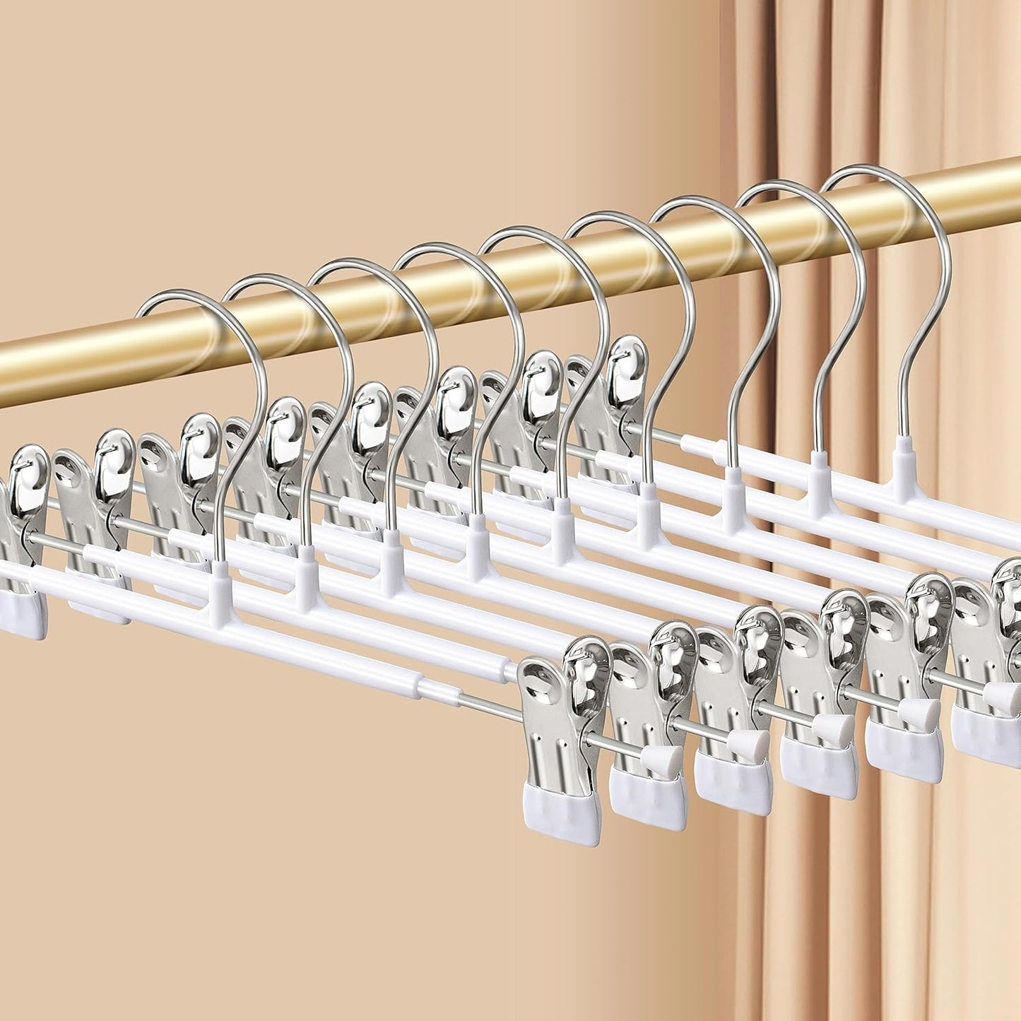 14Inch Black Pants Hangers with Clips 10 Pack Adjustable Skirt Hangers for Women Non-Slip Trousers Hanger for Jeans Clothes Hangers for Pants Heavy Duty Space Saving Shorts Hangers
