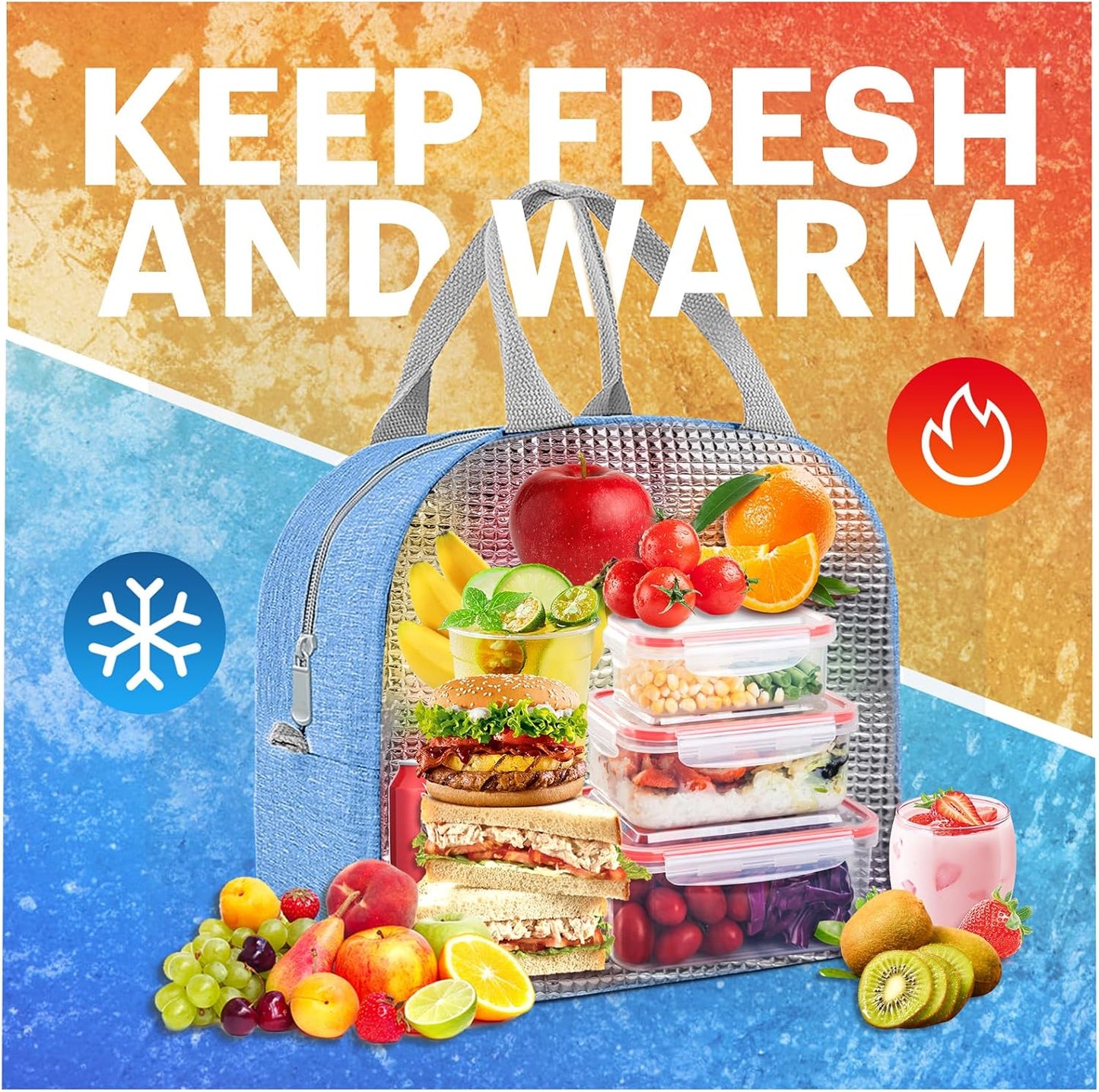 Lunch Bag for Women & Men Adult Insulated Lunch Box, Small Leakproof Cooler Food Lunch Containers Reusable High Capacity Lunch Tote Bags for Work, Travel, Outdoor