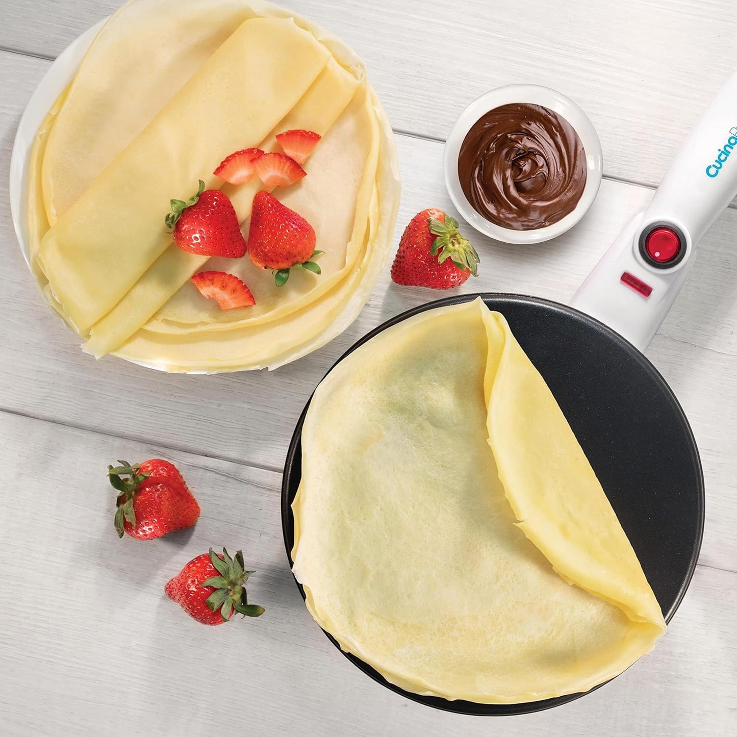 CucinaPro Cordless Crepe Maker- FREE Recipe Guide, NonStick Dipping Plate plus Electric Base & Batter Spatula, Portable Compact Baker, Homemade Holiday Morning Breakfast or Dessert Treat, Gift for Her