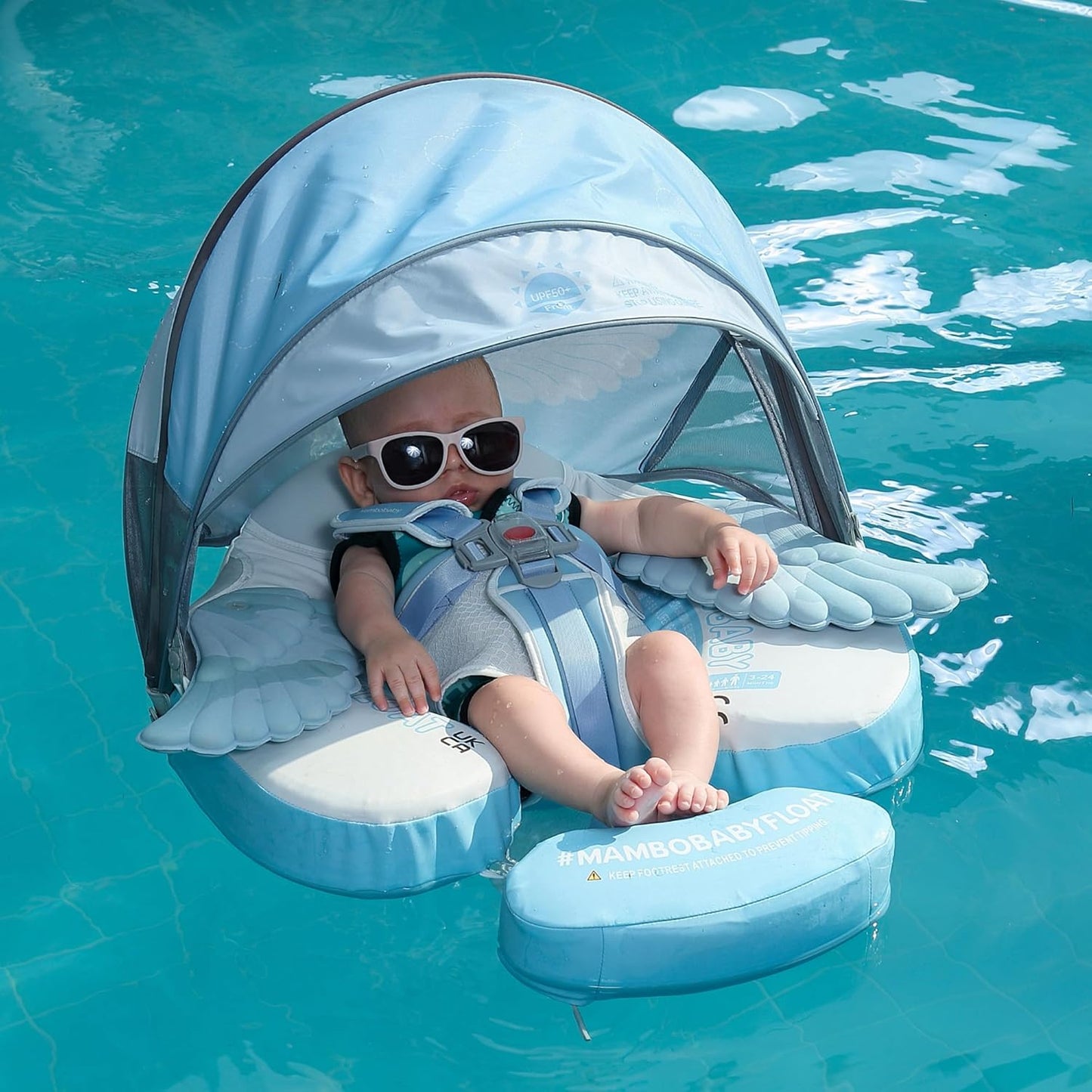 Mambobaby Baby Swim Float with Canopy, Non-Inflatable Solid Baby Float, Upgrade Soft Skin-Friendly Material Infant Swim Float