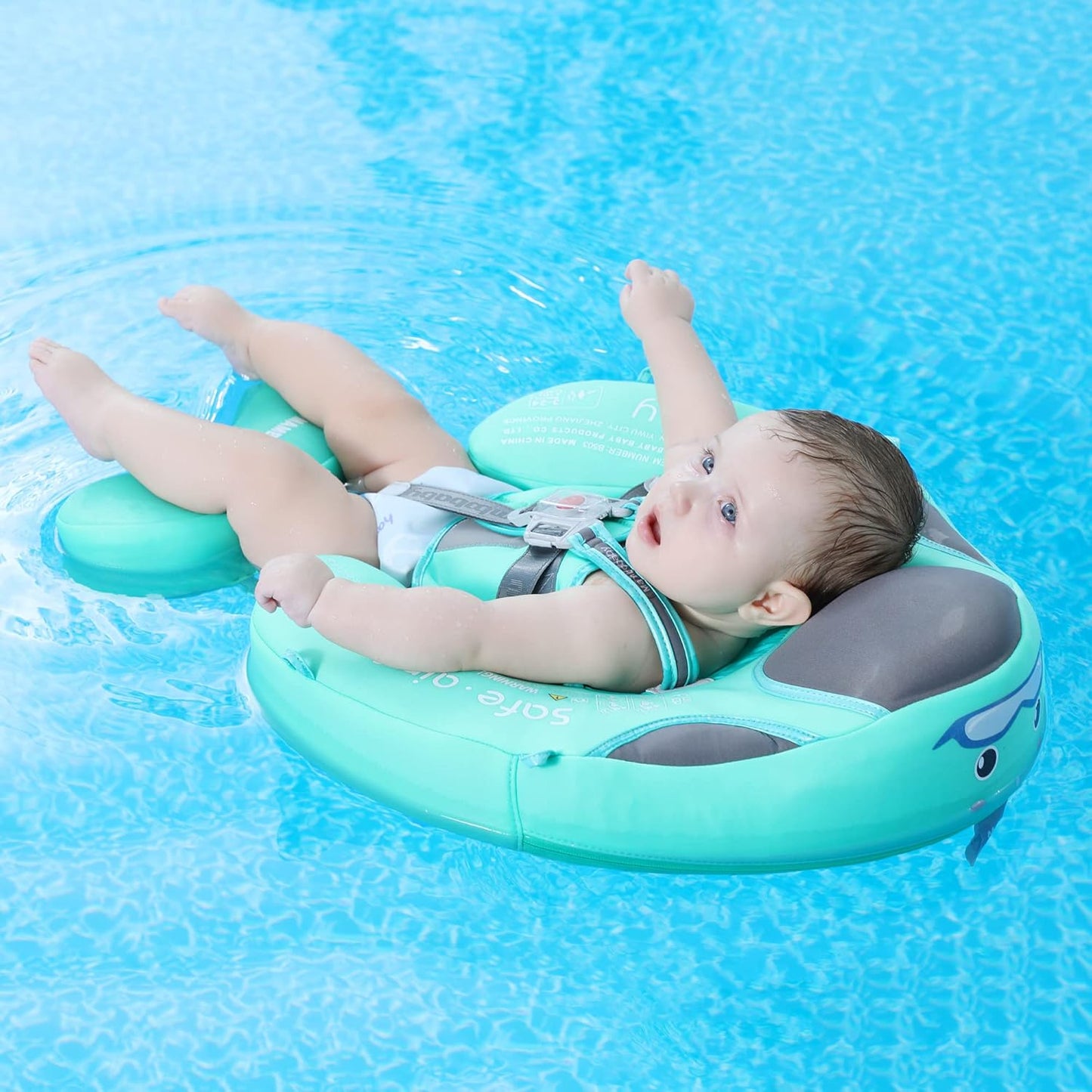 Mambobaby Baby Swim Float with Canopy, Non-Inflatable Solid Baby Float, Upgrade Soft Skin-Friendly Material Infant Swim Float
